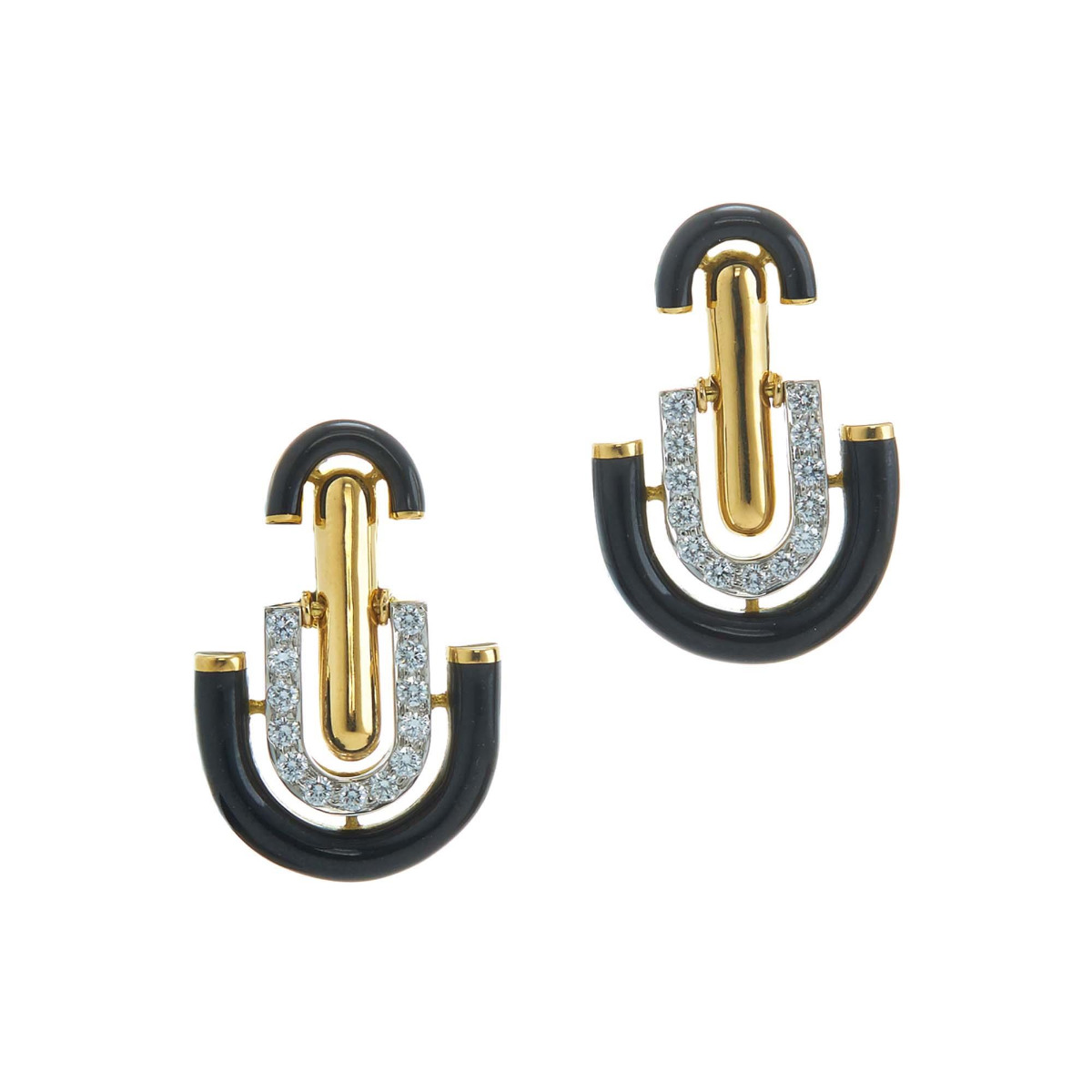 David Webb Motif 18k Enamel and Platinum Diamond Unity Earrings