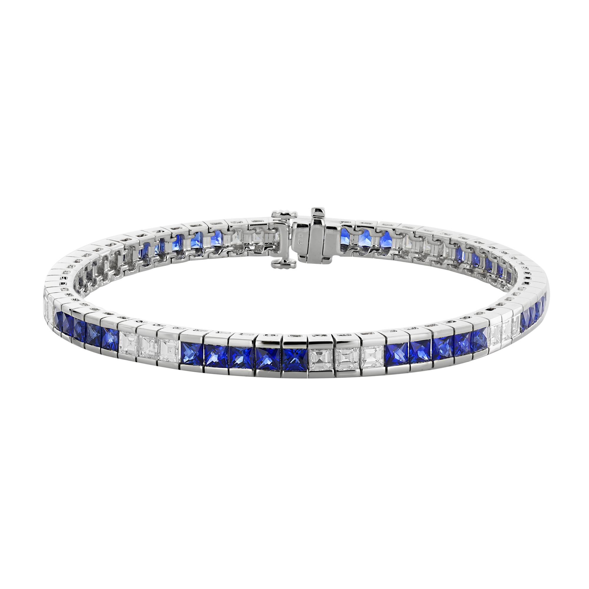 London Collection 18k White Gold Blue Sapphire and Diamond Inline Bracelet