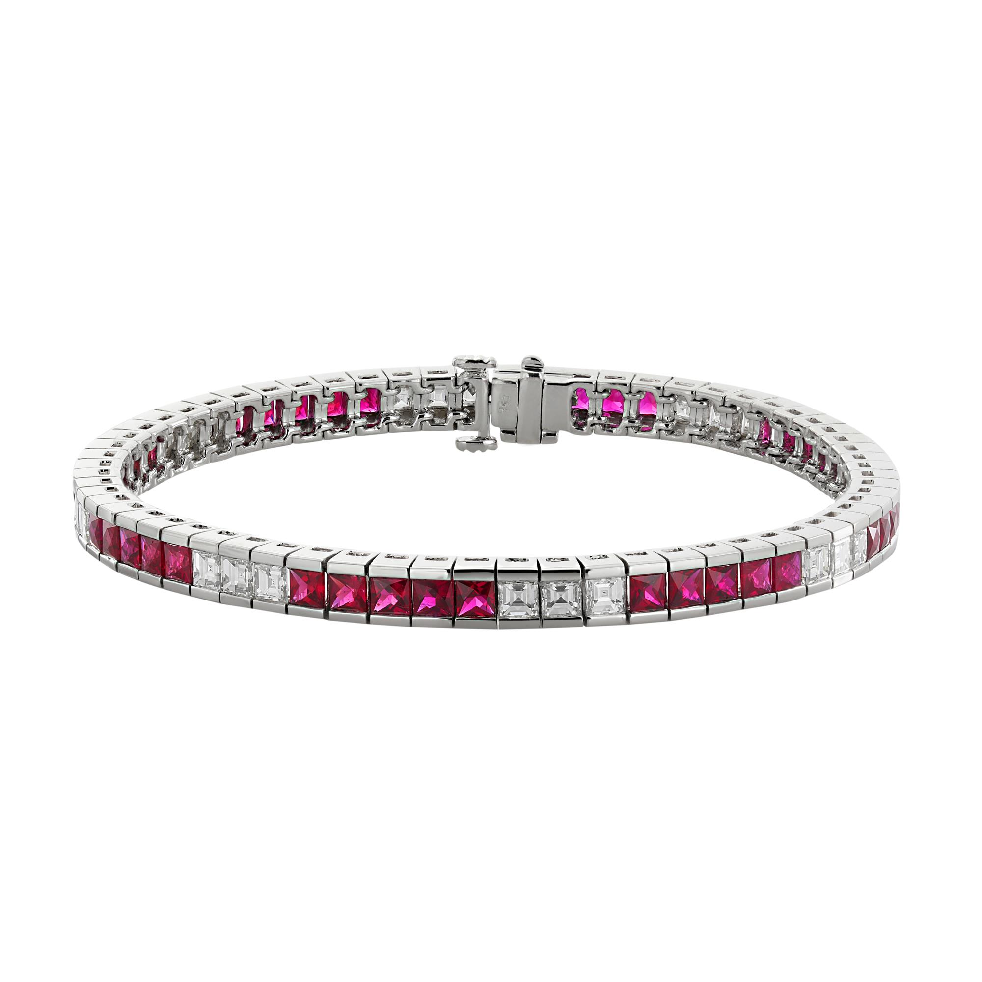 London Collection 18k White Gold Ruby and Diamond Inline Bracelet