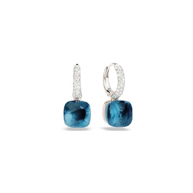 Pomellato Nudo 18k Rose And White Gold London Blue Topaz Diamond Earrings