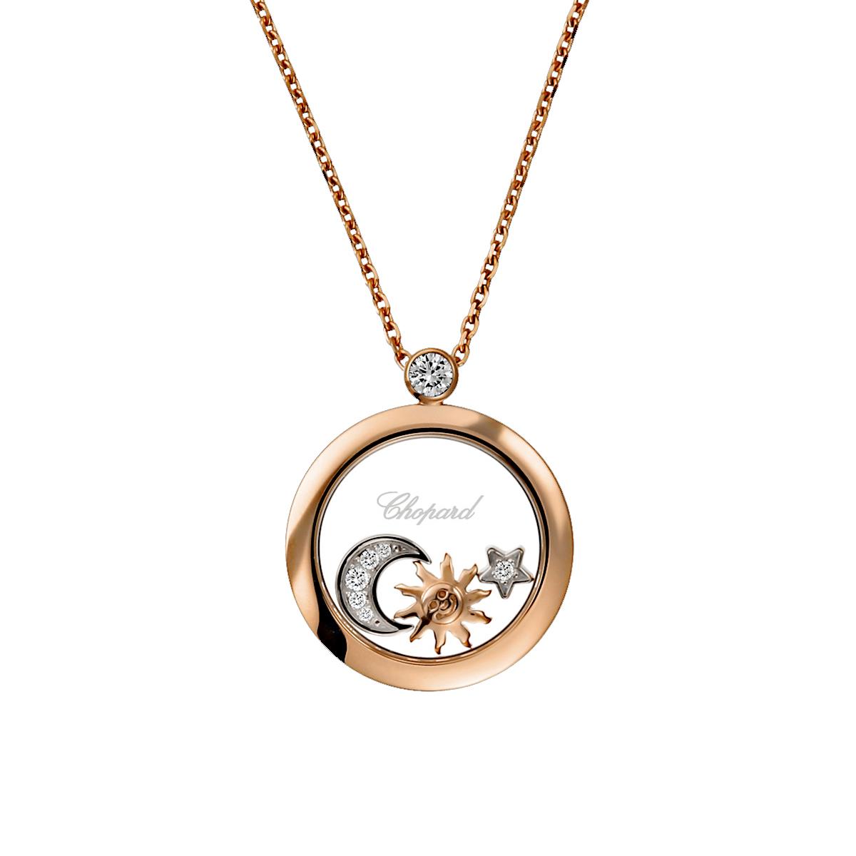 Chopard Happy Diamonds 18k Rose Gold Sun Moon and Stars Pendant Necklace