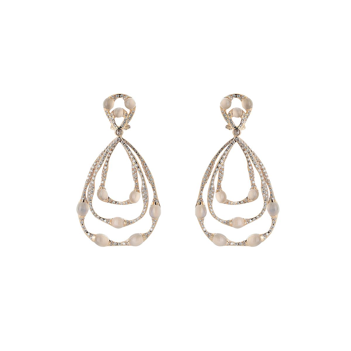 London Collection 18k Rose Gold Diamond and Moonstone Drop Earrings