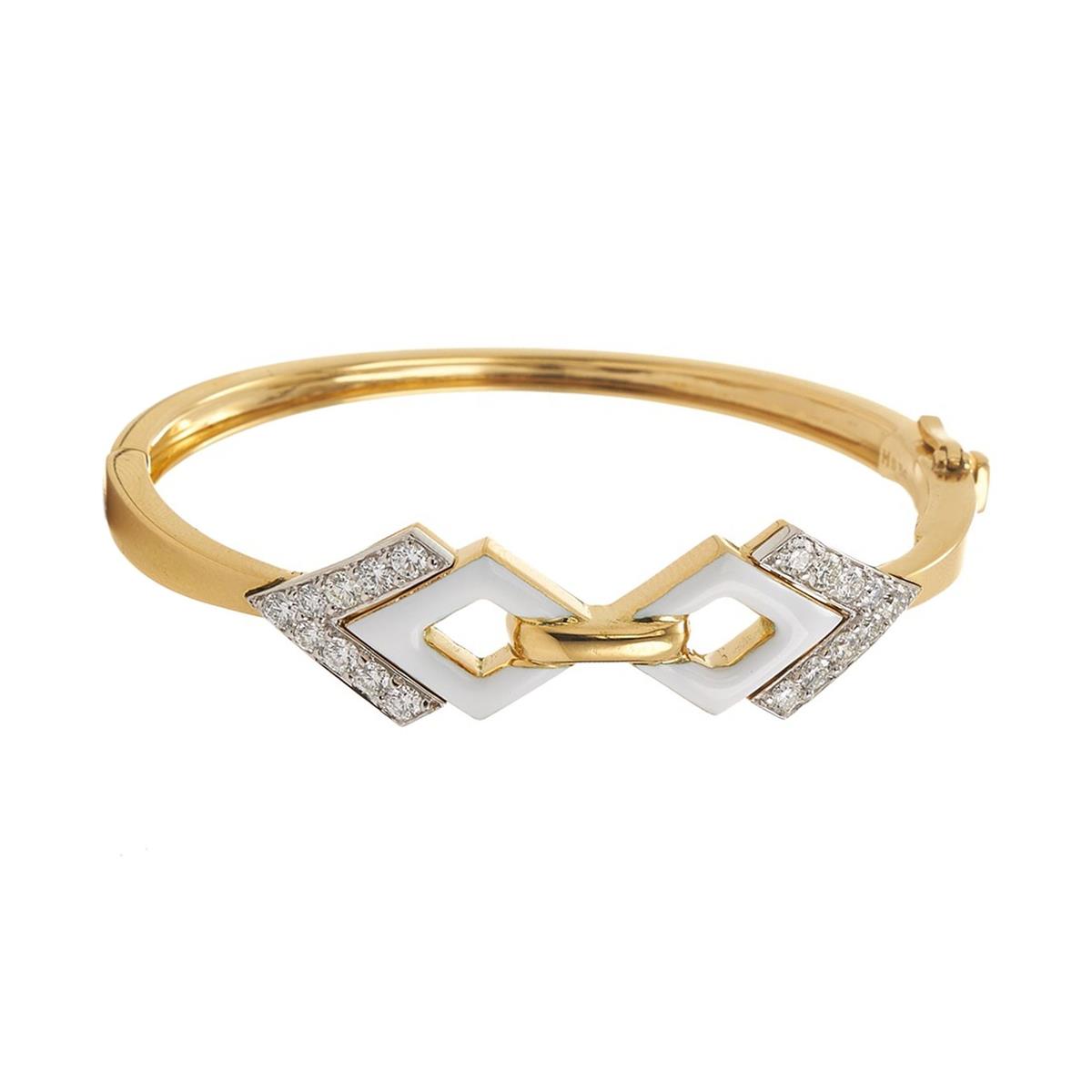 David Webb Motif 18k Enamel Double Diamond Bracelet 