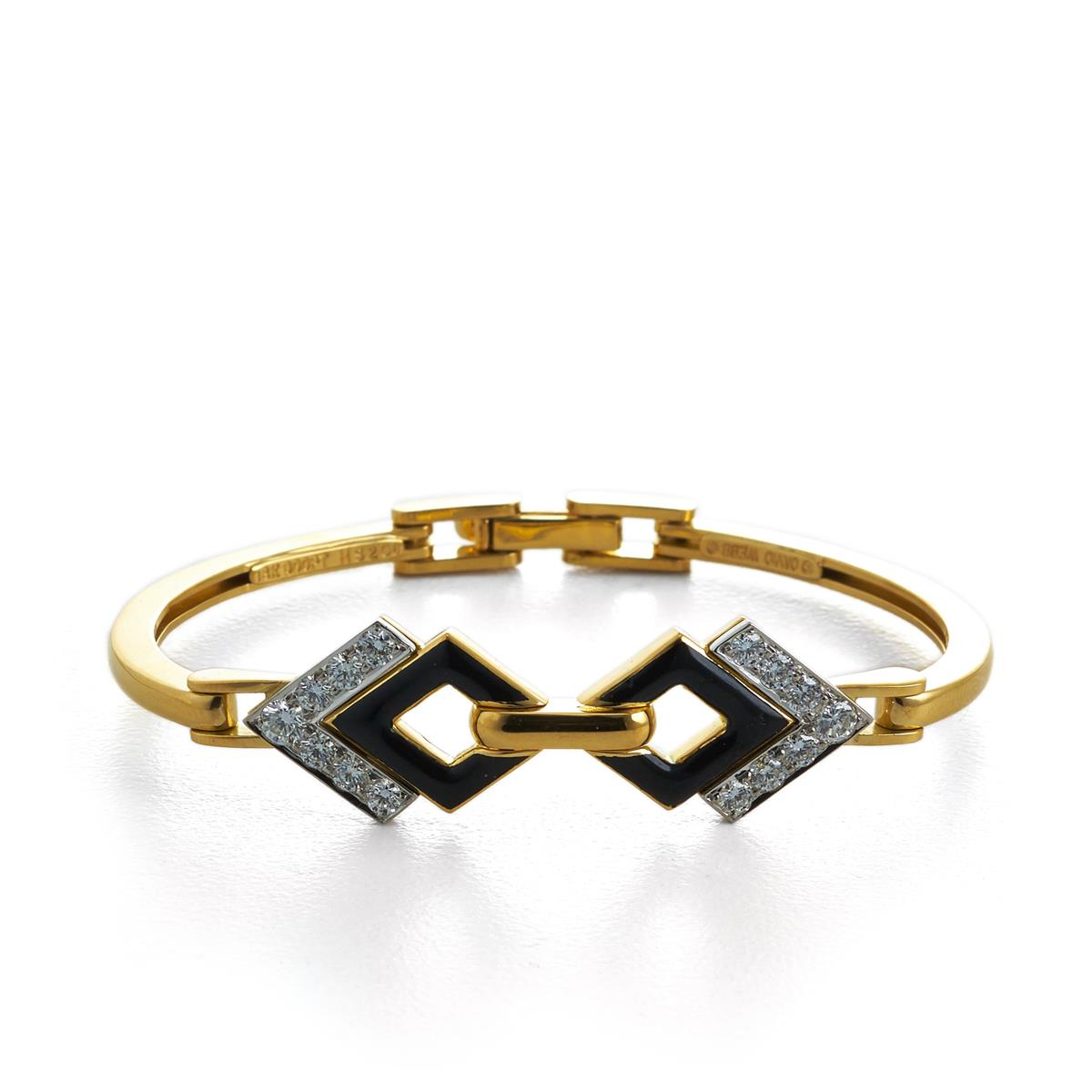 David Webb Motif 18k Enamel Double Diamond Bracelet 