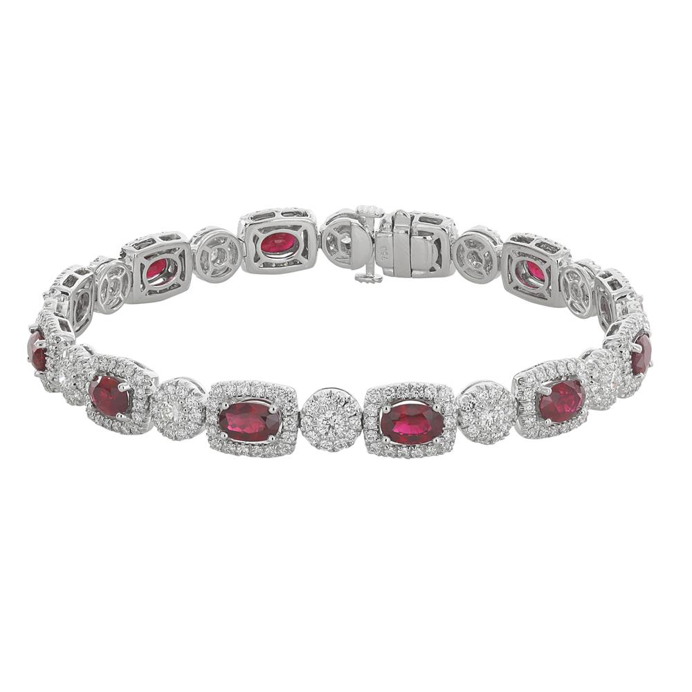 London Collection 18k Alternating Diamond and Ruby Halo Bracelet