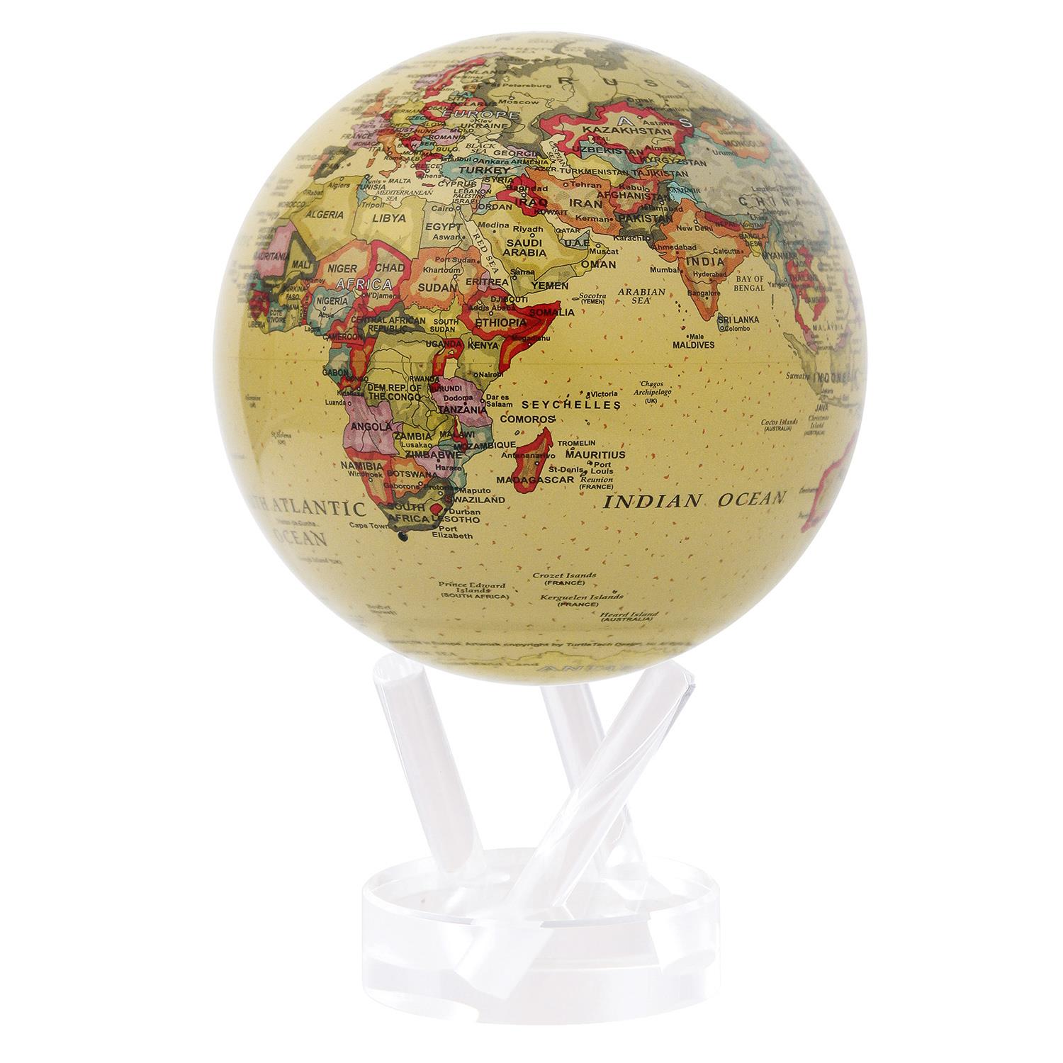 Mova Globe Political World Map Yellow Globe with Acrylic Base 4.5"