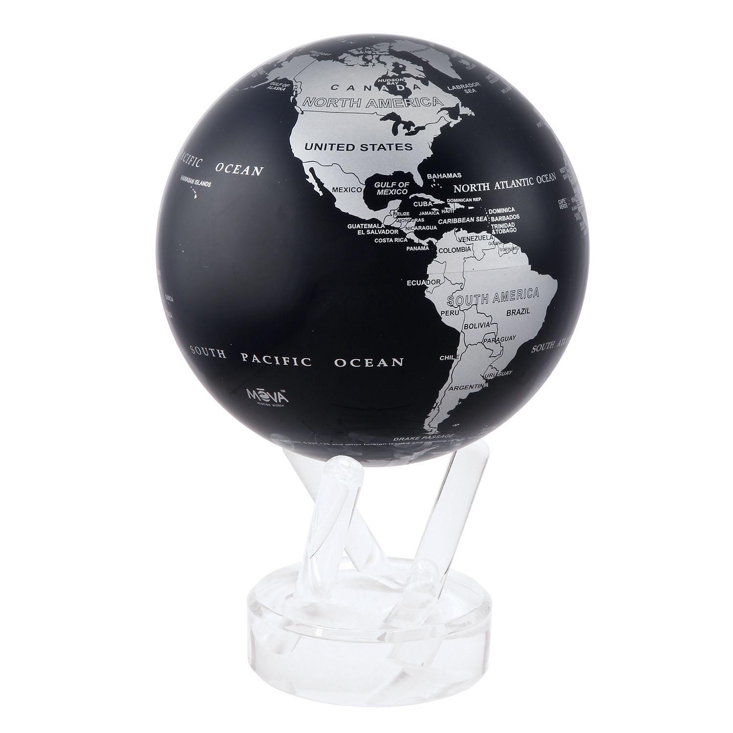 Mova Globe World Map Black and Silver Globe with Acrylic Base 4.5"