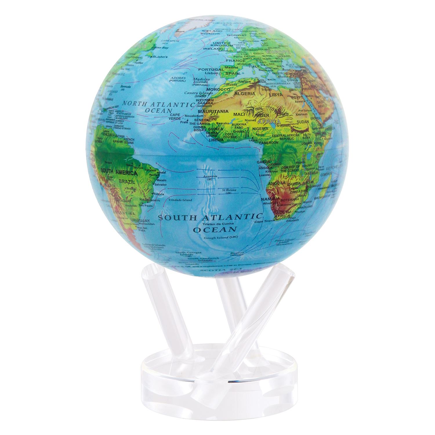 Mova Globe Blue Relief World Map Globe with Acrylic Base 6"