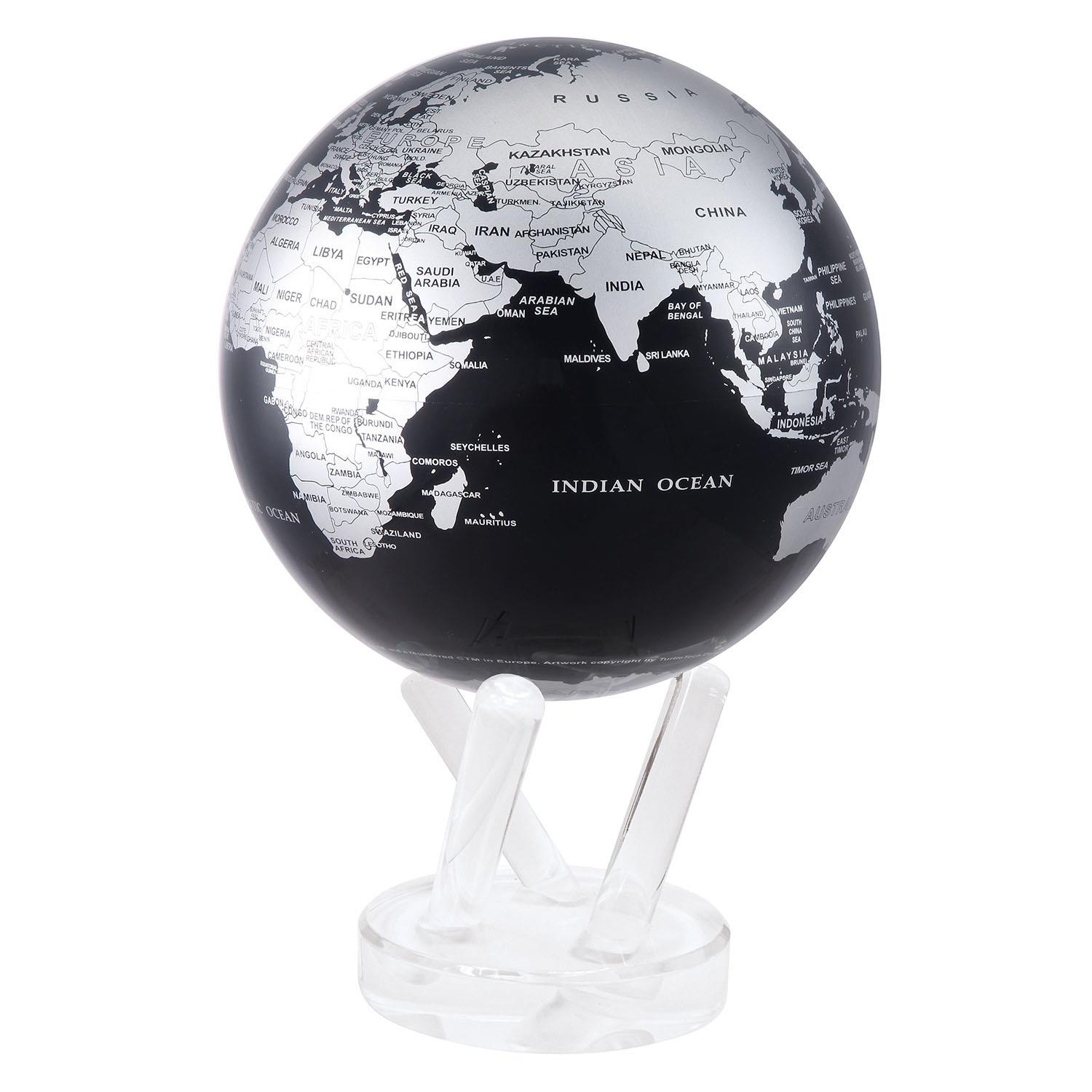 Mova Globe World Map Black and Silver Globe with Acrylic Base 6"