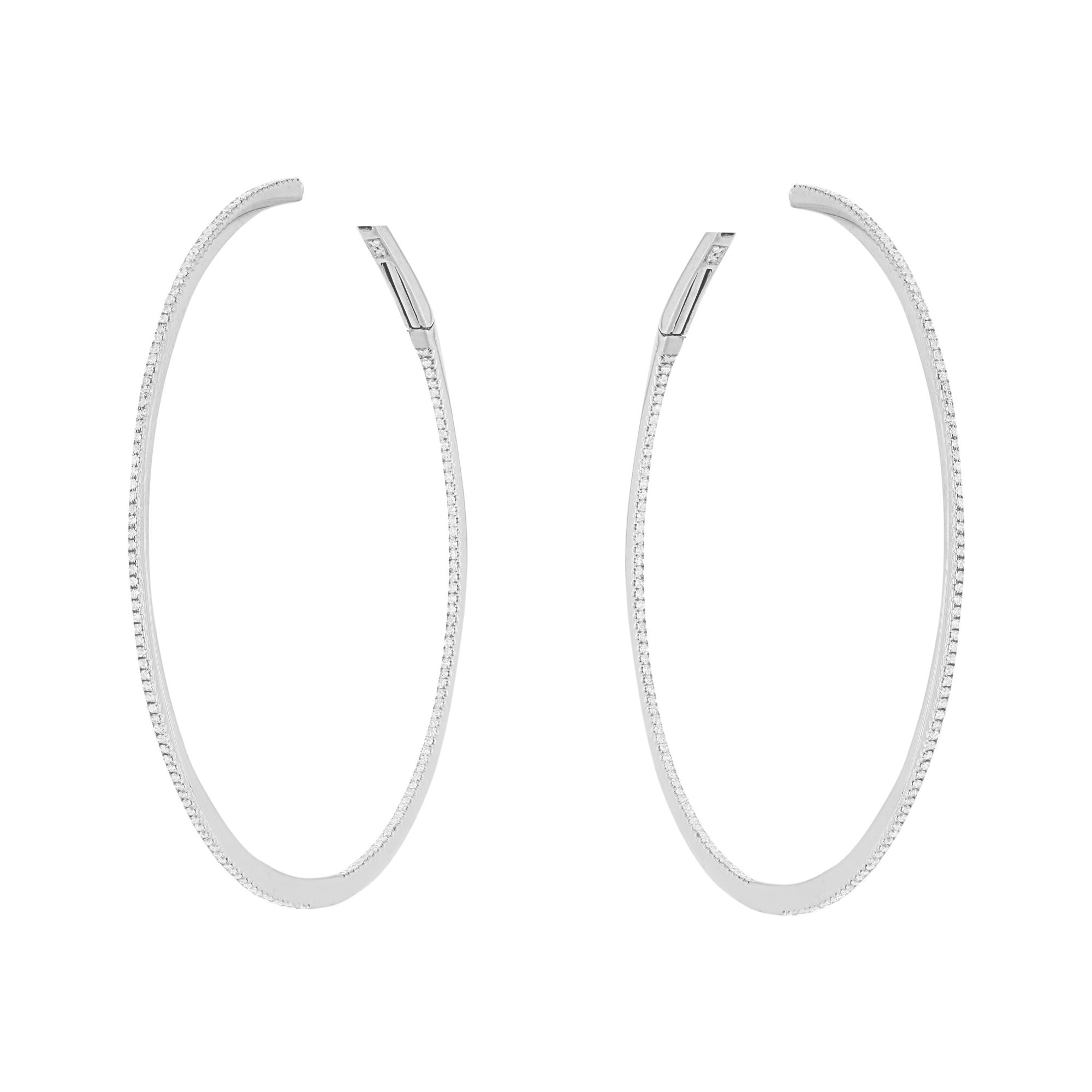 London Collection 18k White Gold Diamond 2.5" Hoop Earrings