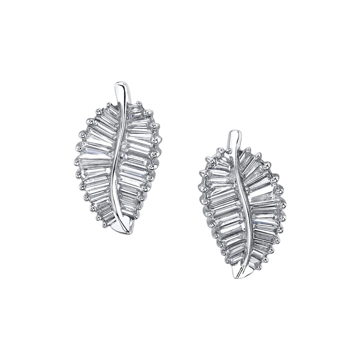 Anita Ko White Gold Baguette Diamond Leaf Earrings