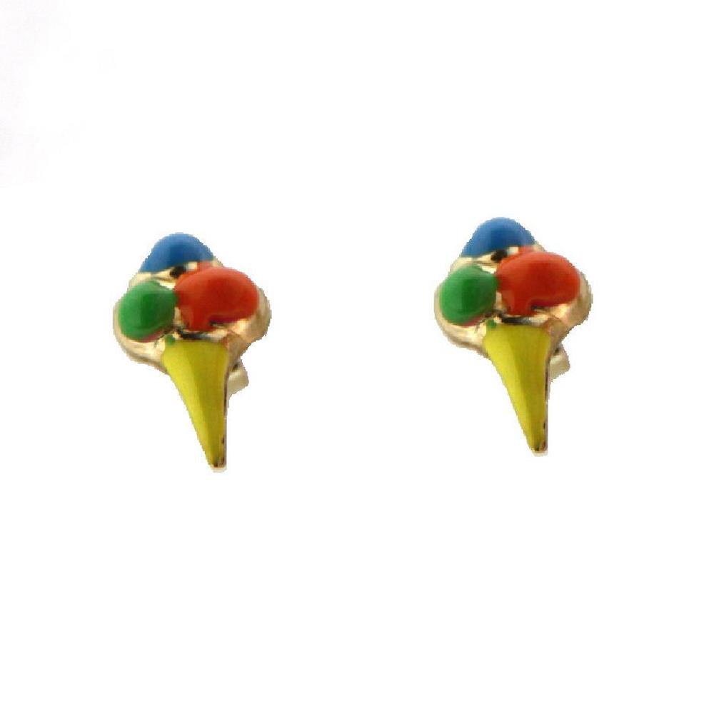 London Collection Yellow Gold Colorful Enamel Ice Cream Cone Studs