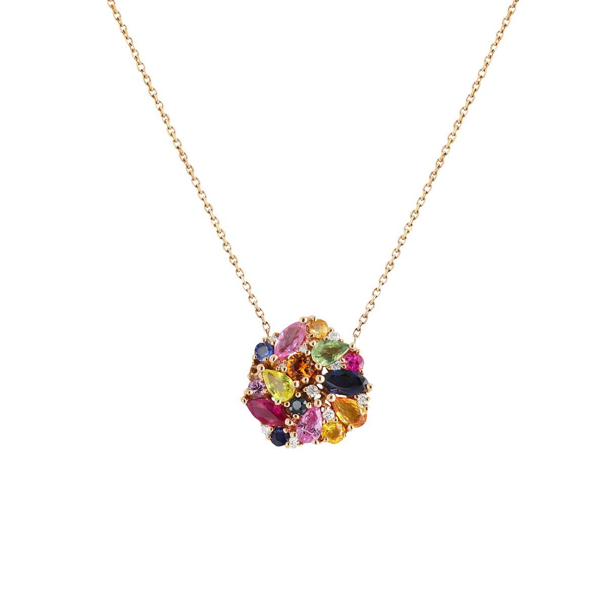 London Collection 14k Mixed Color Sapphire and Diamond Pendant Necklace