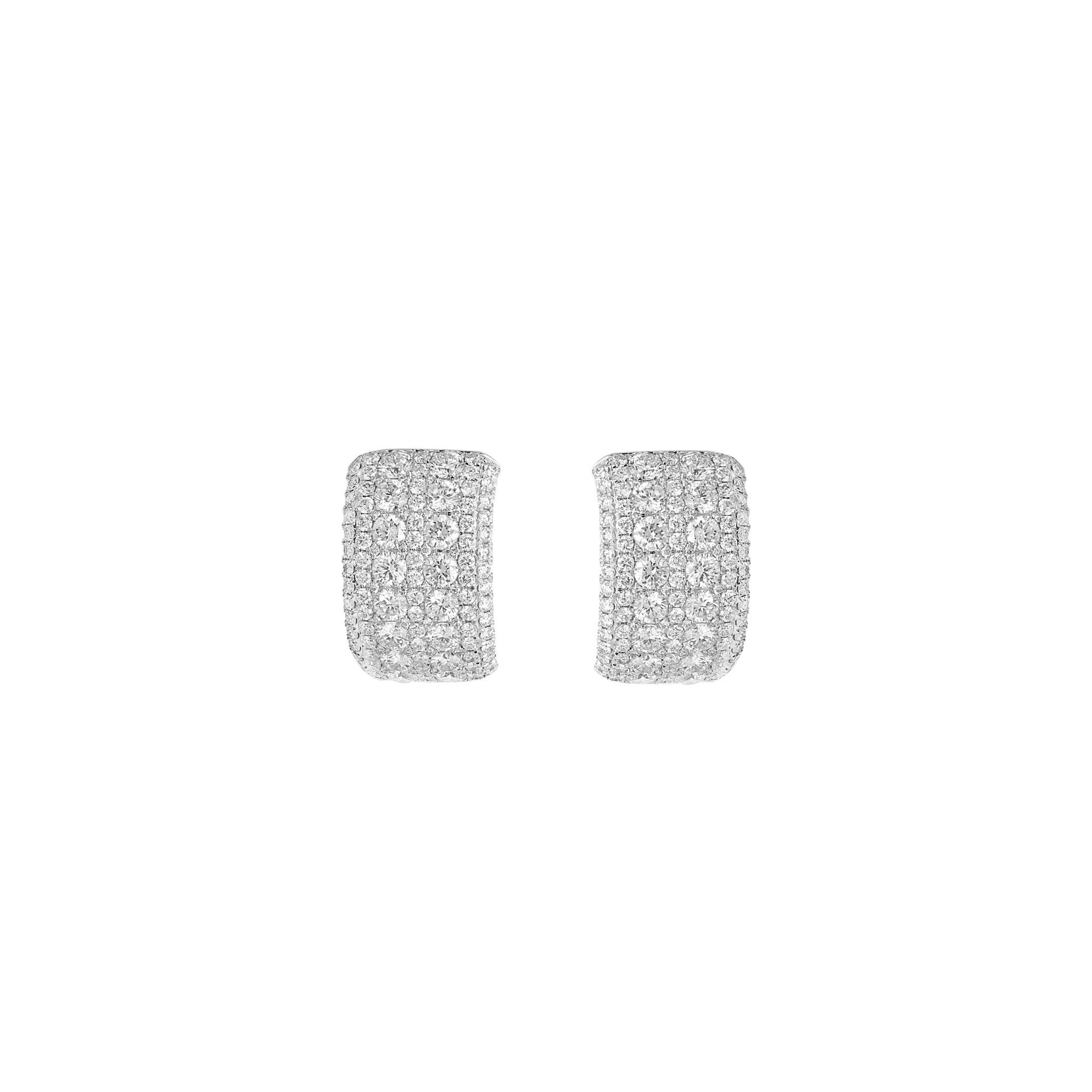 London Collection 18k White Gold Pave Diamond Rectangular Clip Earrings