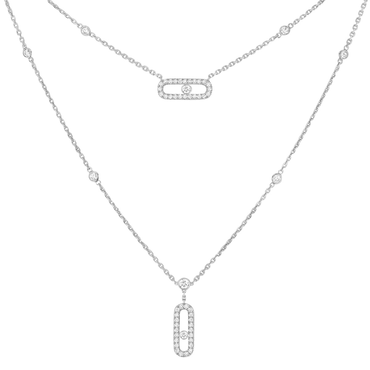 Messika Move Uno 18k White Gold 2 Layer Pave Diamond Necklace