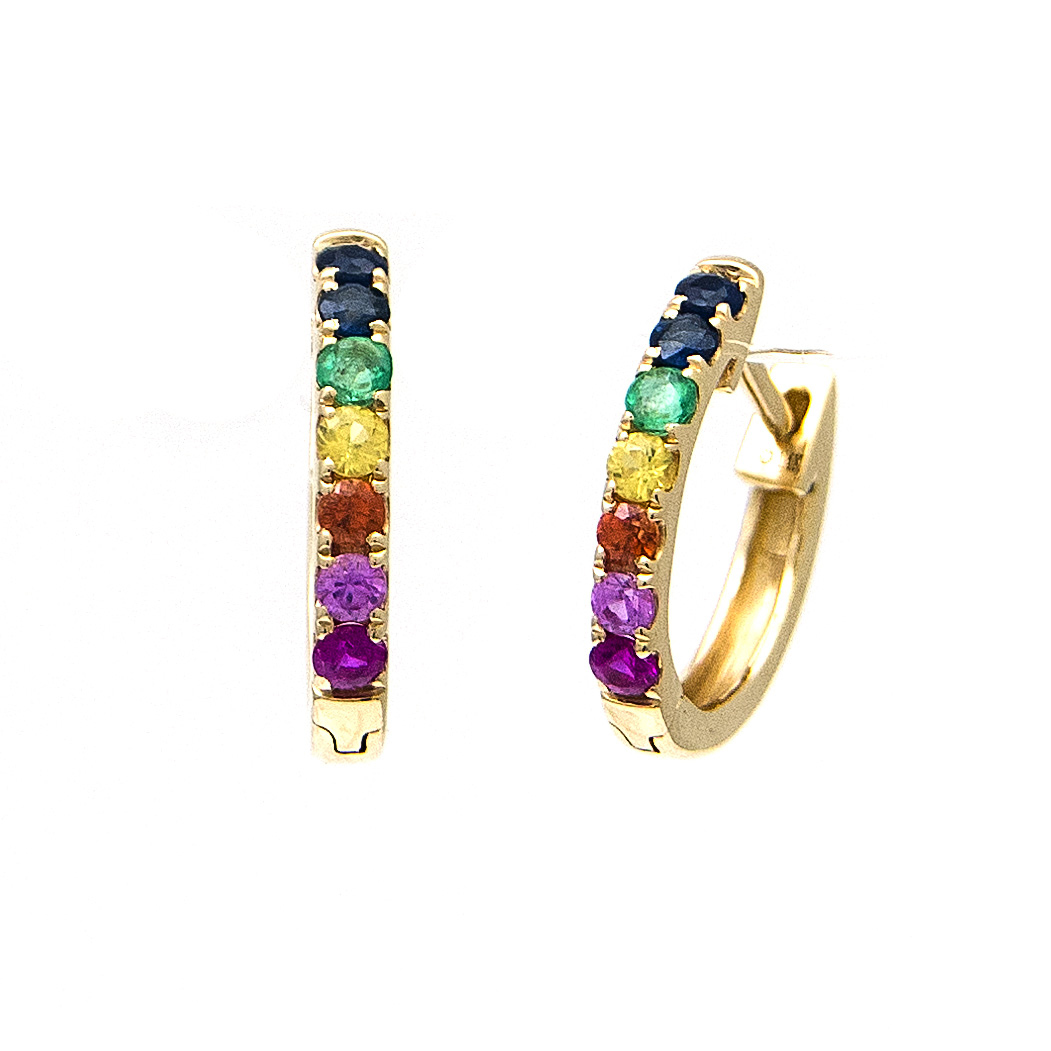 London Collection 14k Yellow Gold Multi Stone Rainbow Huggie Earrings