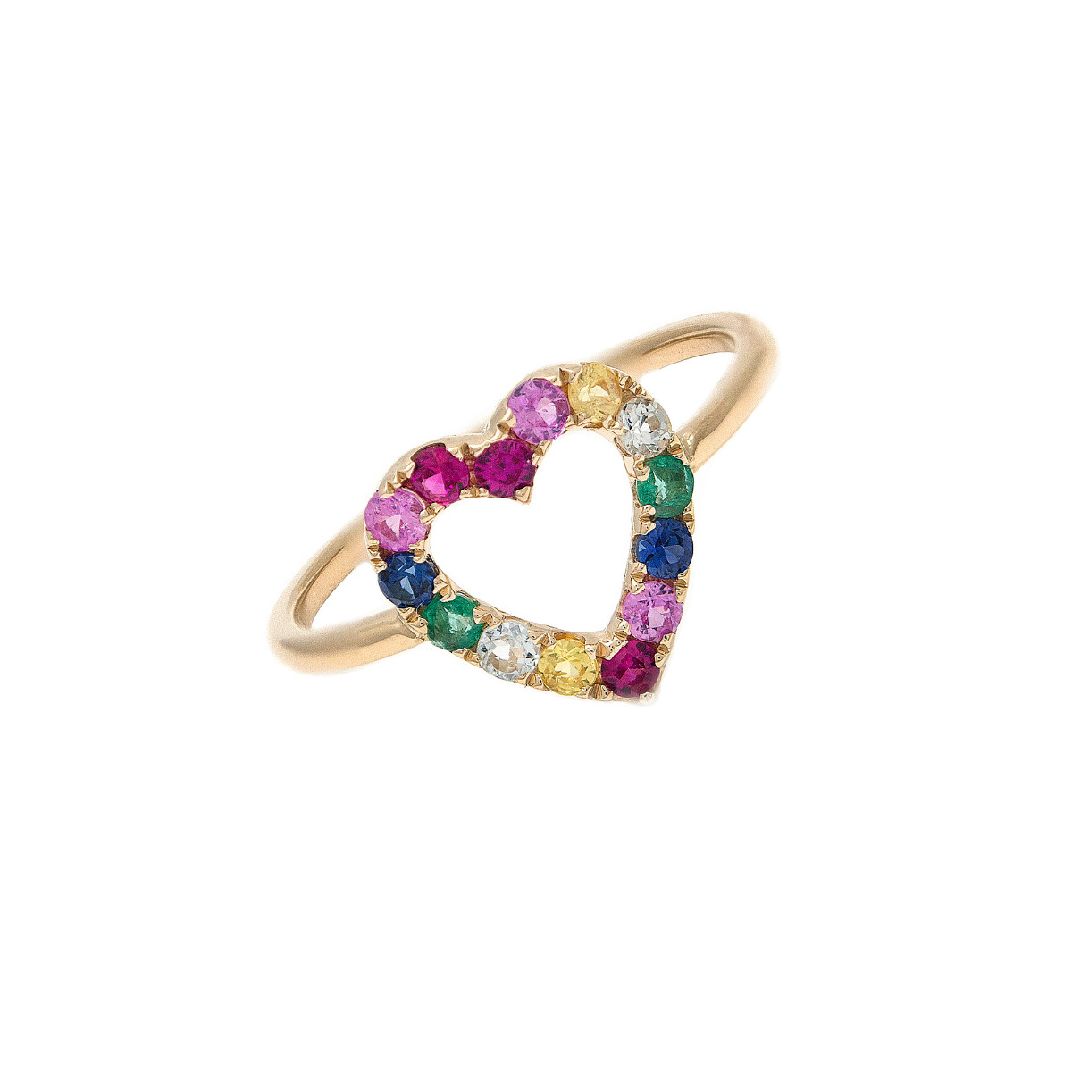 London Collection 14k Yellow Gold Multi Stone Rainbow Heart Ring