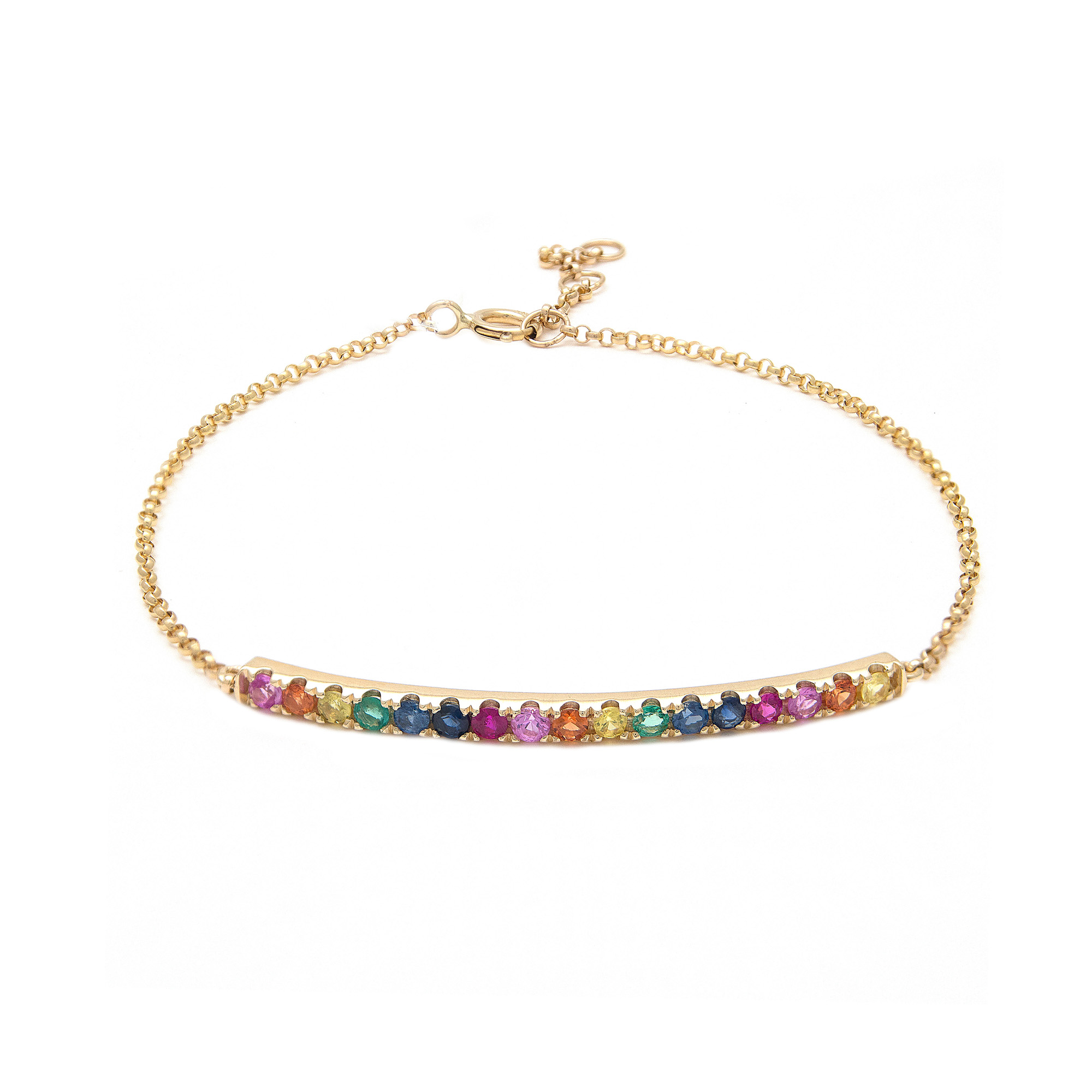 London Collection 14k Yellow Gold Multi Stone Bar Rainbow Bracelet