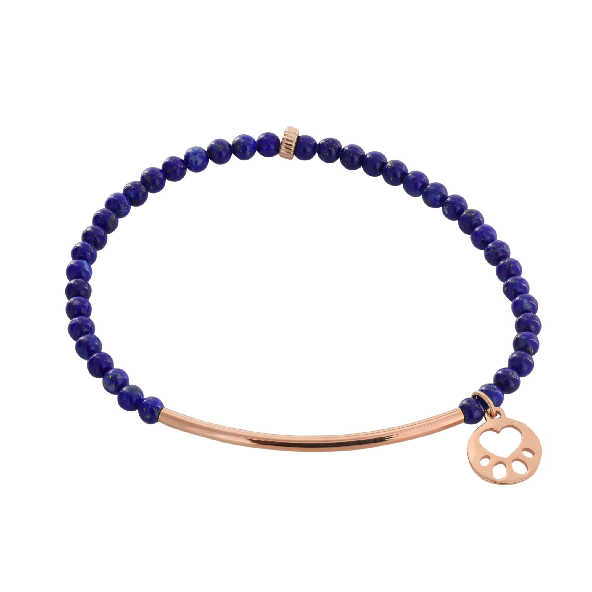 Our Cause for Paws 14k Rose Gold Mini Paw Bar Lapis Bead Bracelet