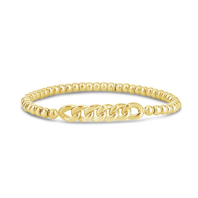 London Collection 18k Yellow Gold Link Section Bead Stretch Bracelet