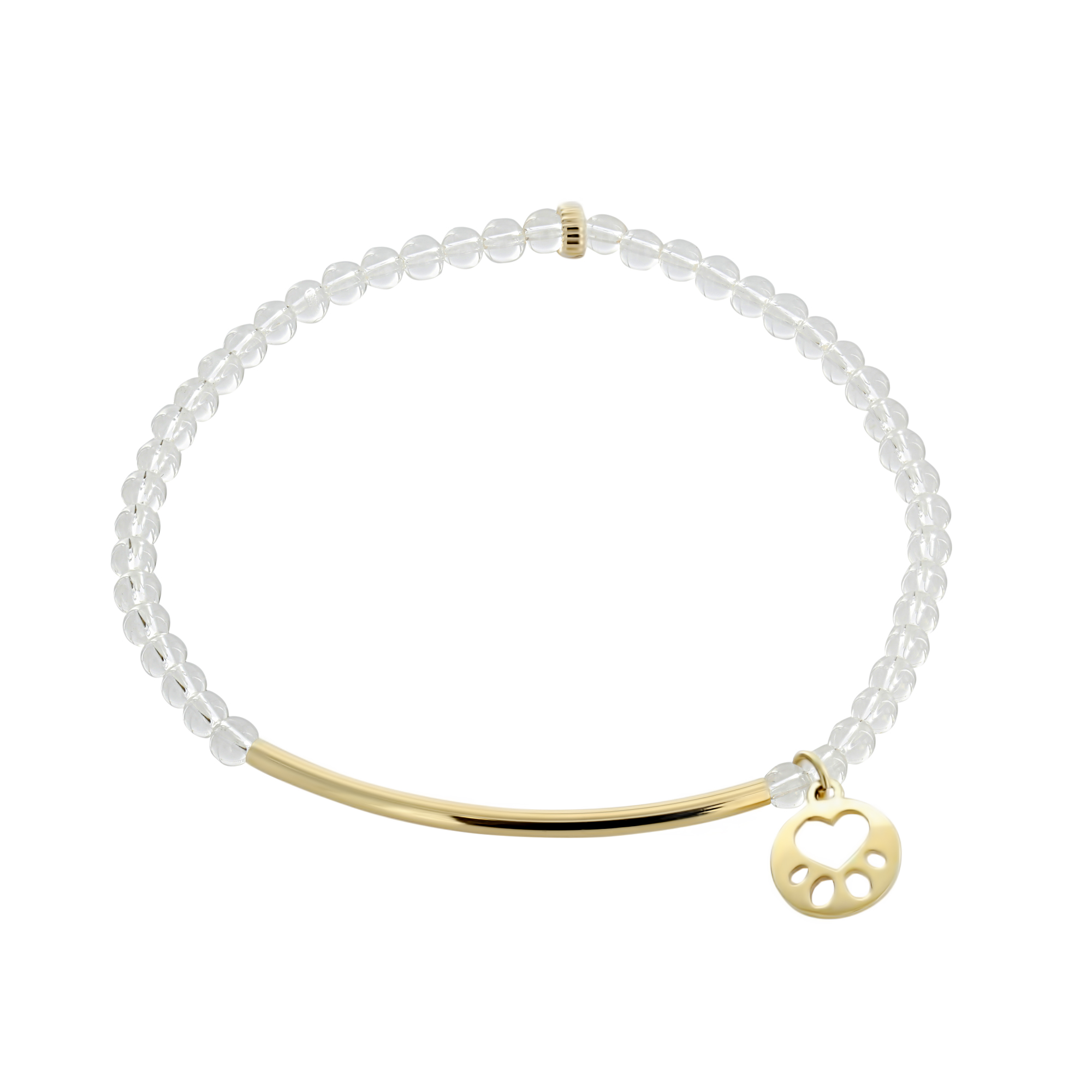 Our Cause for Paws 14k Yellow Gold Mini Paw Bar Crystal Bead Bracelet