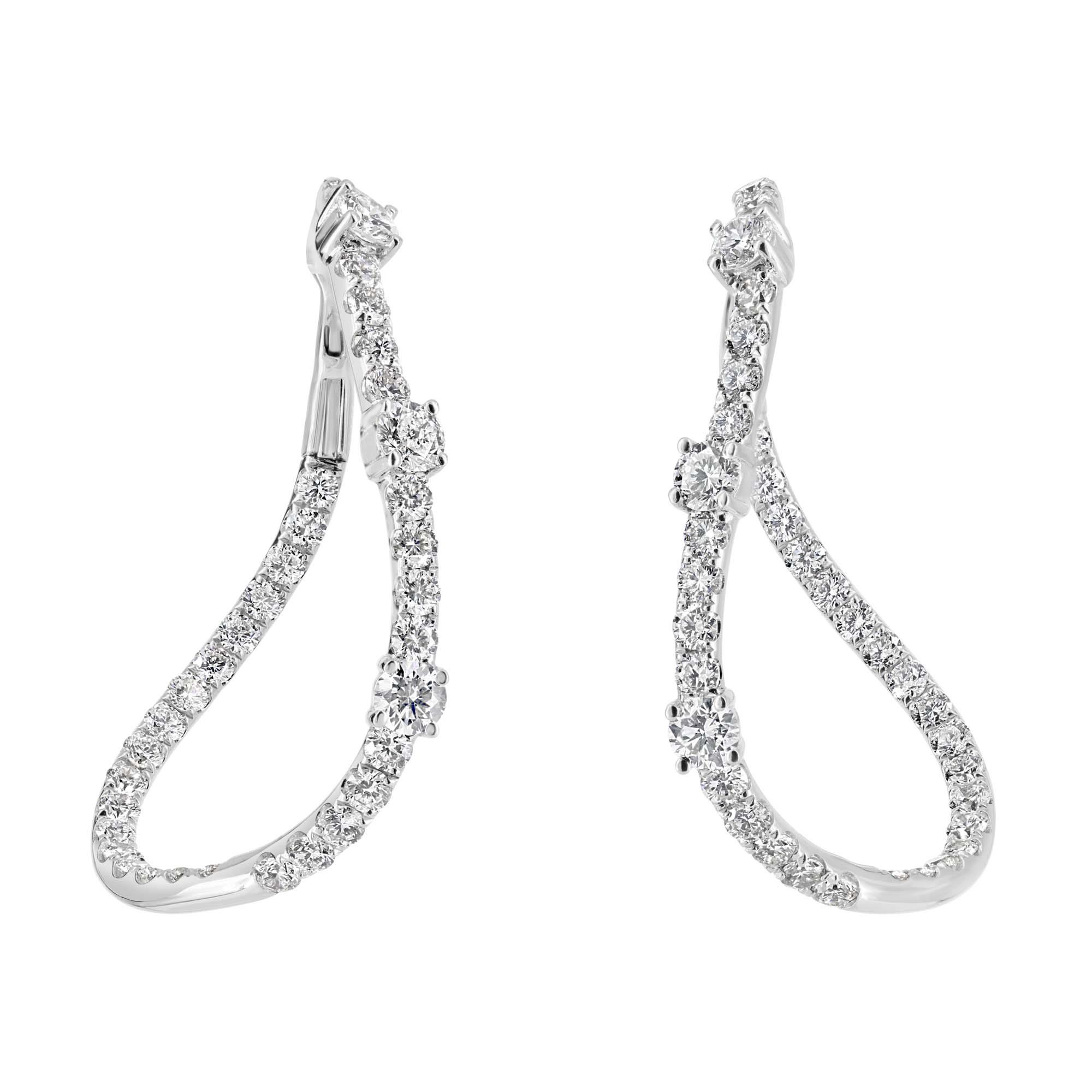 London Collection White Gold Wavy In and Out Diamond Hoop Earrings