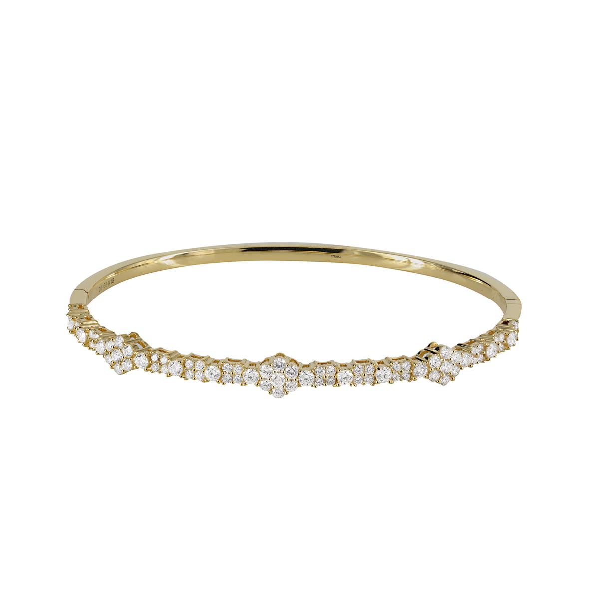 London Collection 18k Yellow Gold Pave Diamond Flower Station Bangle