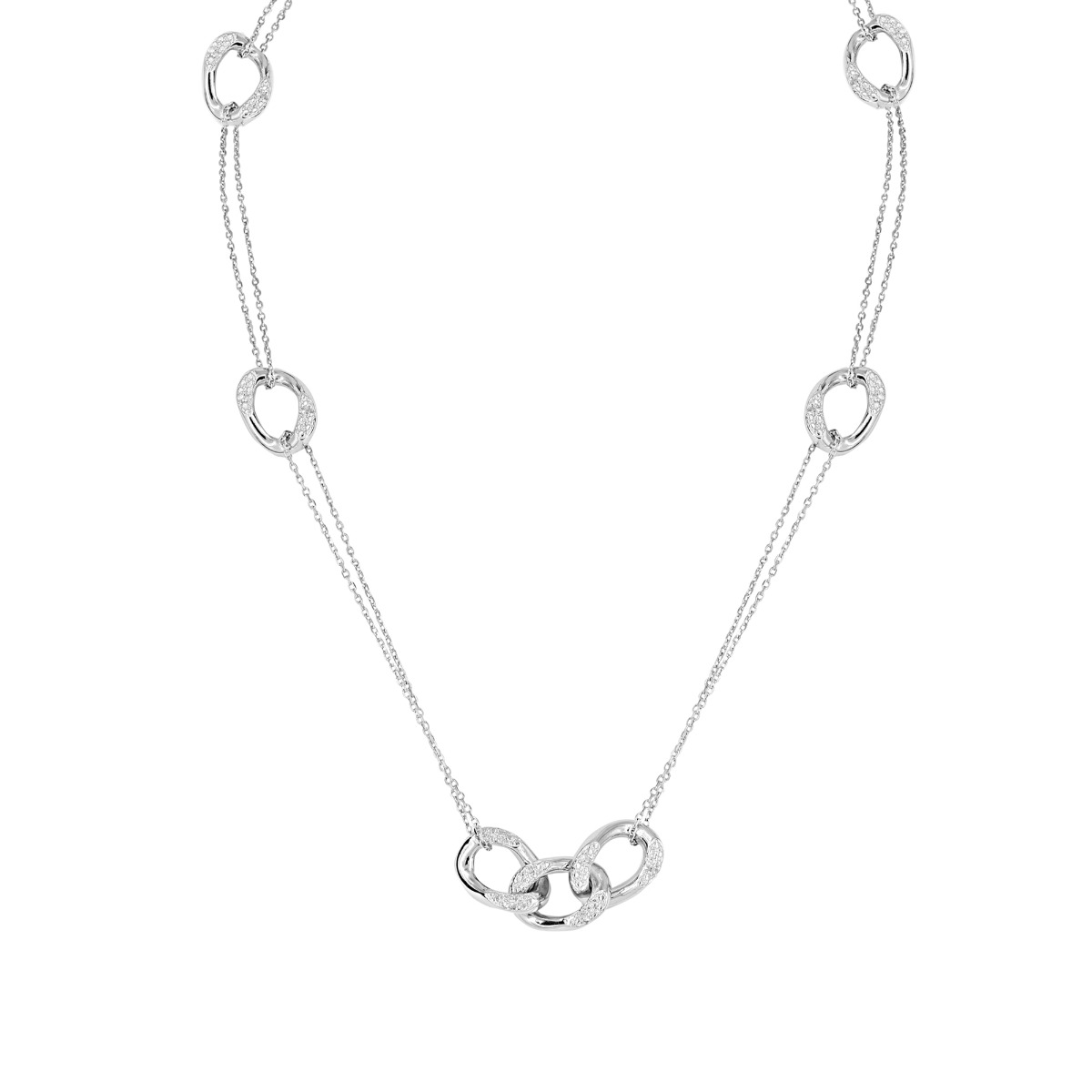 London Collection Sterling Silver Curb Link Double Chain Necklace 36 inches