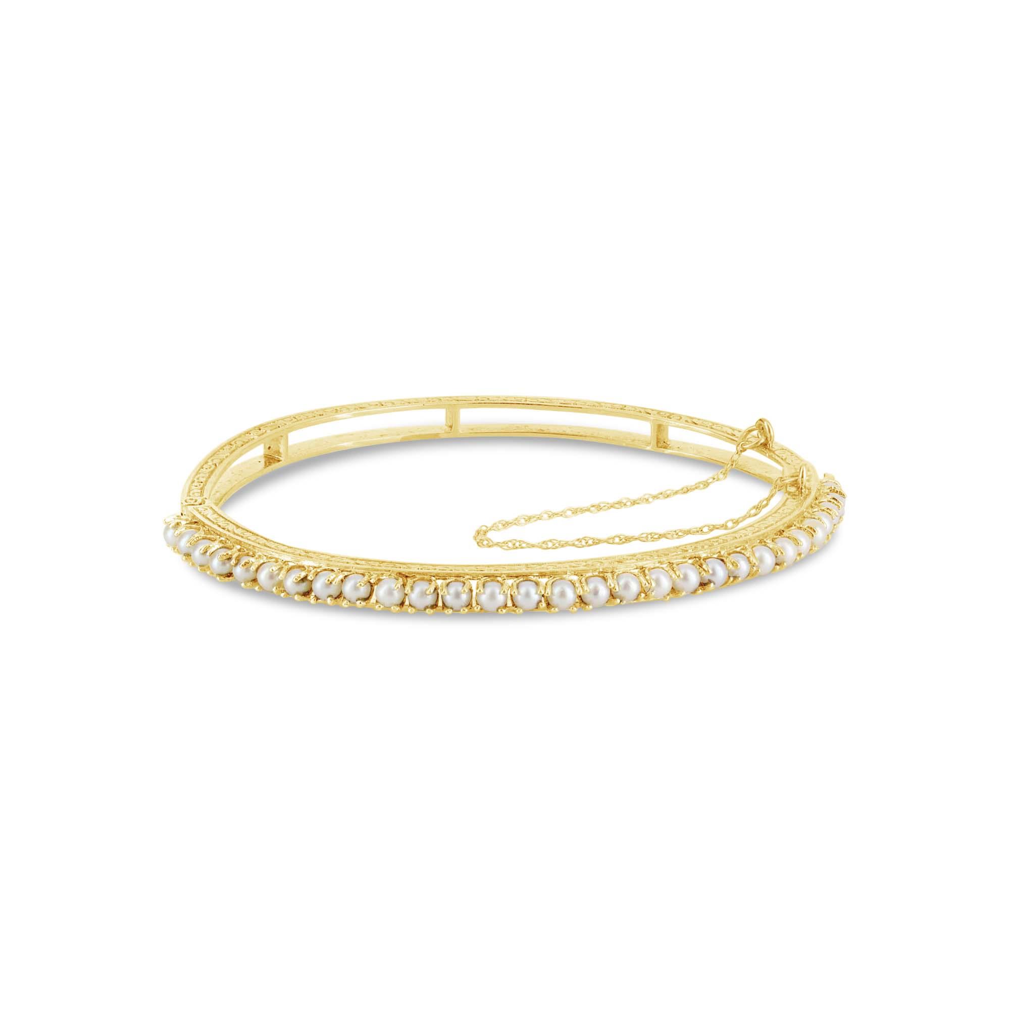 London Collection 14k Yellow Vintage Half Pearl Bracelet