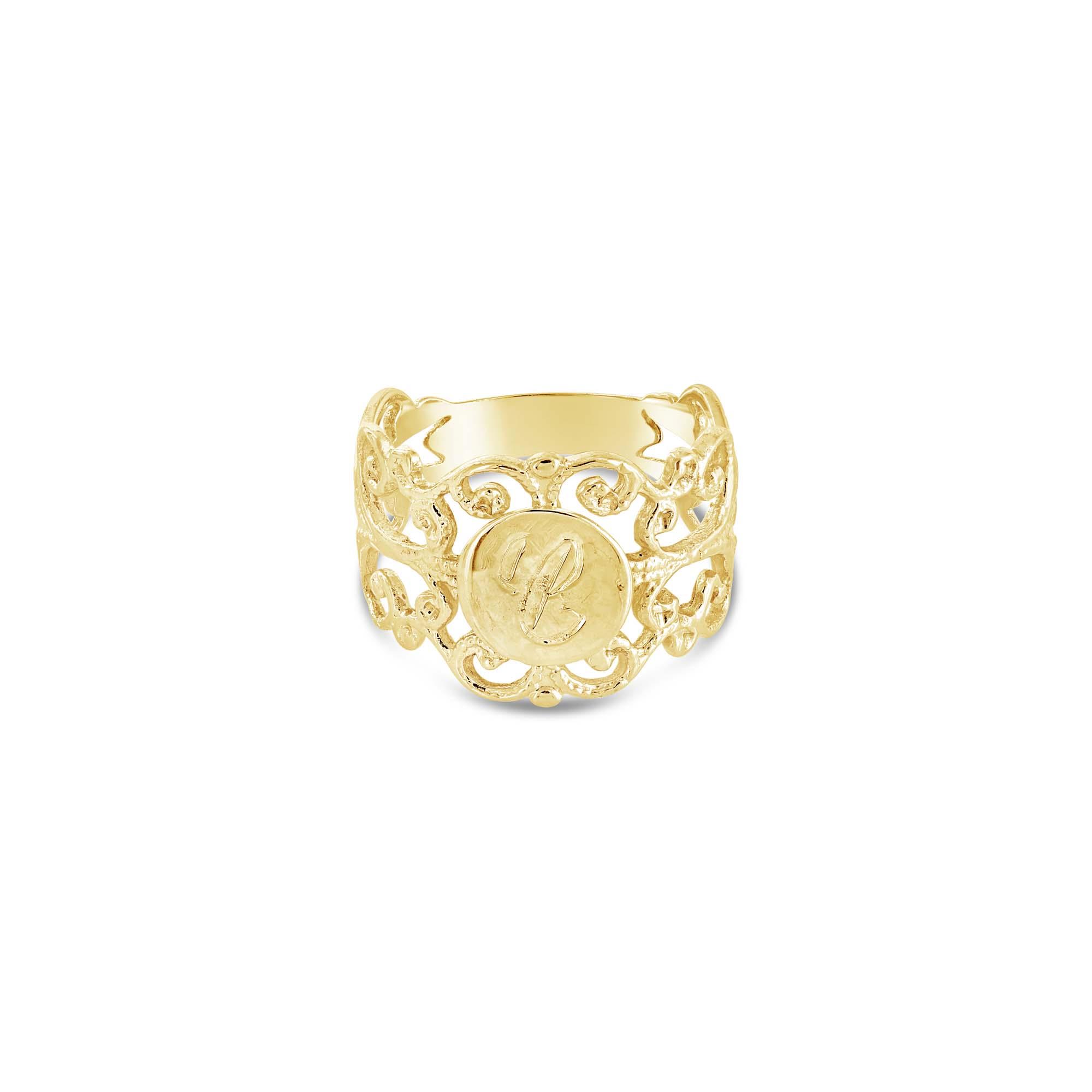 London Collection 14k Yellow Gold Vintage Initial C Ring