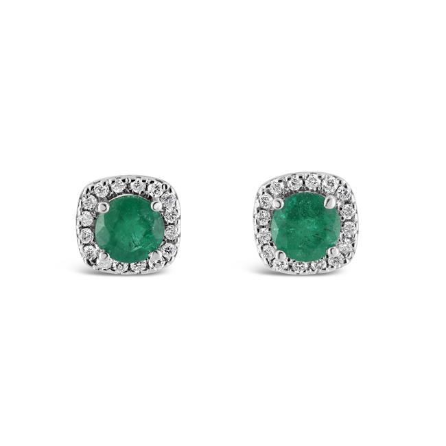 London Collection 14k White Gold Emerald And Diamond Halo Studs