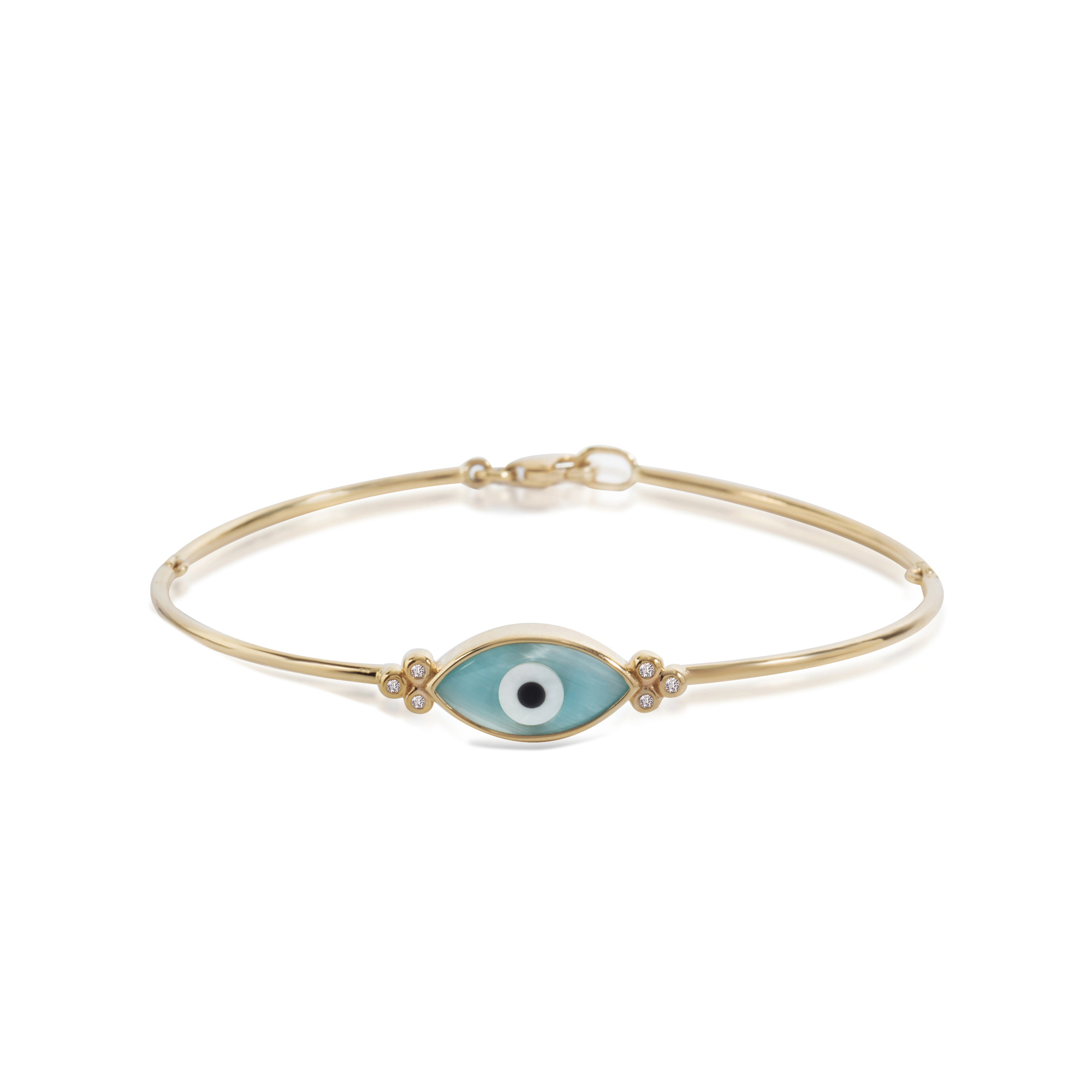 London Collection 14k Yellow Gold Evil Eye Bracelet with Blue Eye and 6 Diamonds