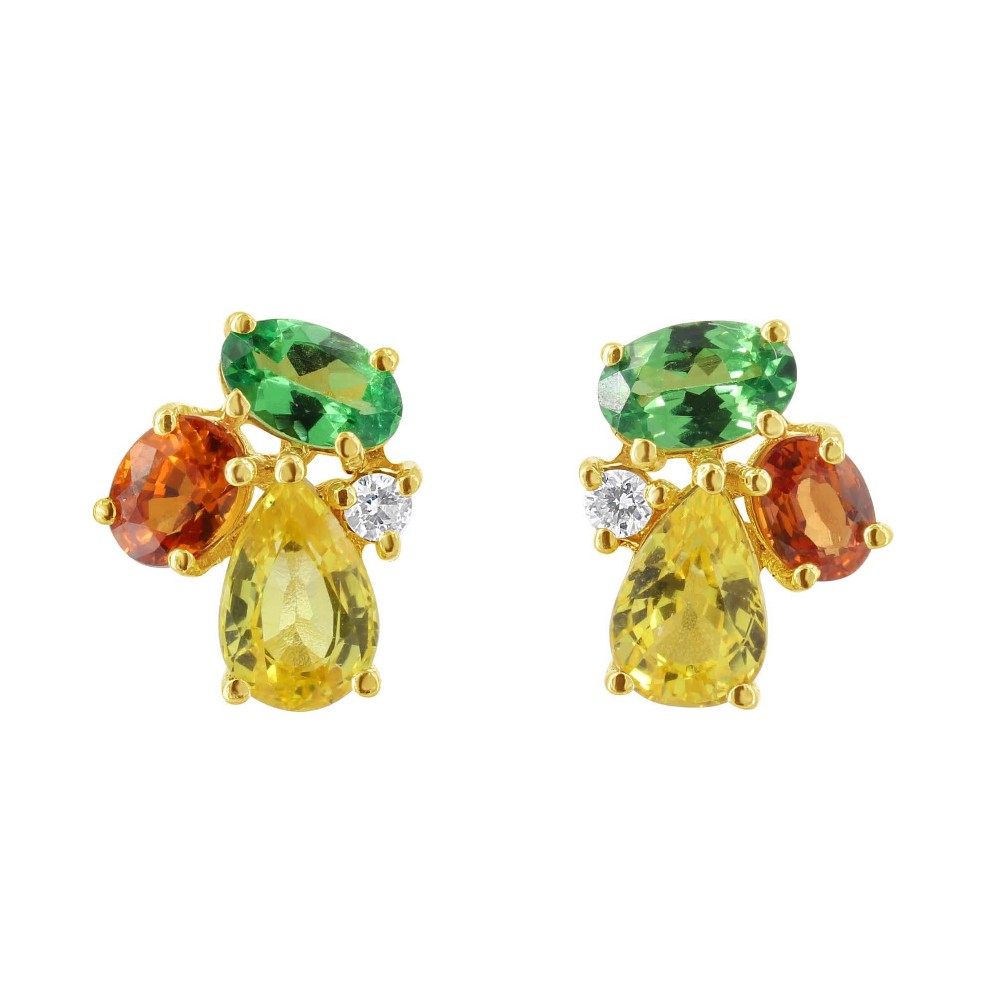 London Collection 18k Yellow Gold Diamond and Mixed Sapphire Stud Earrings