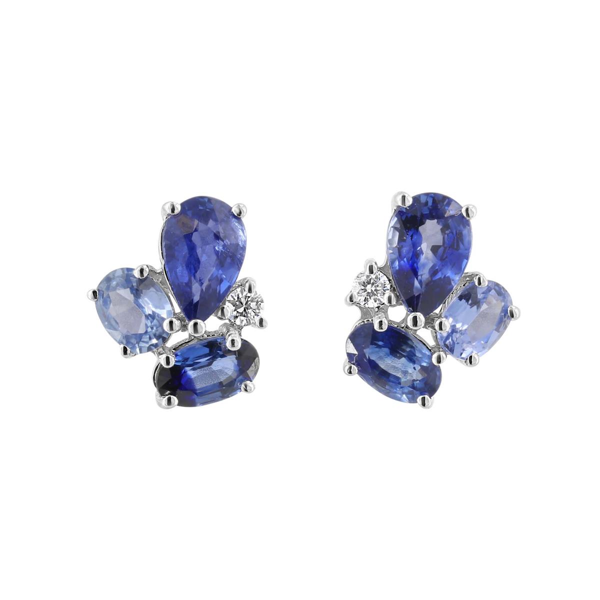 London Collection 18k Mixed Shape Blue Sapphire and Diamond Cluster Earrings