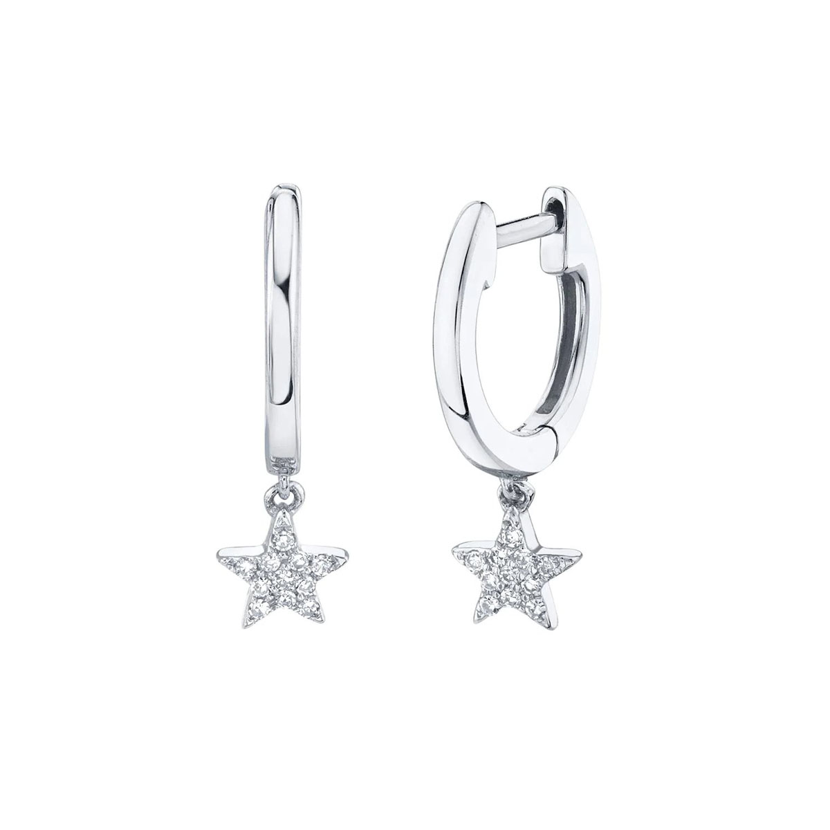 London Collection 14k White Gold Diamond Star Huggie Drop Earrings