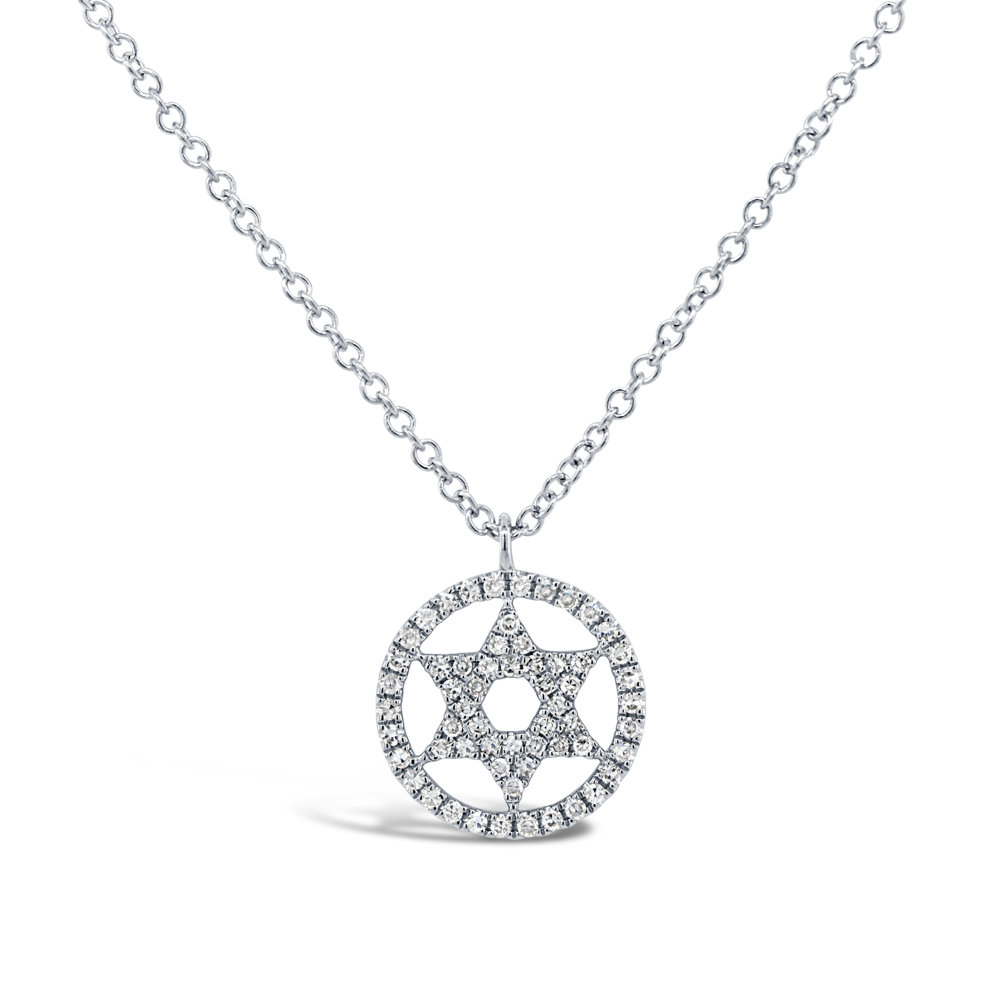 London Collection 14k White Gold Diamond Pave Star of David Halo Pendant Necklace