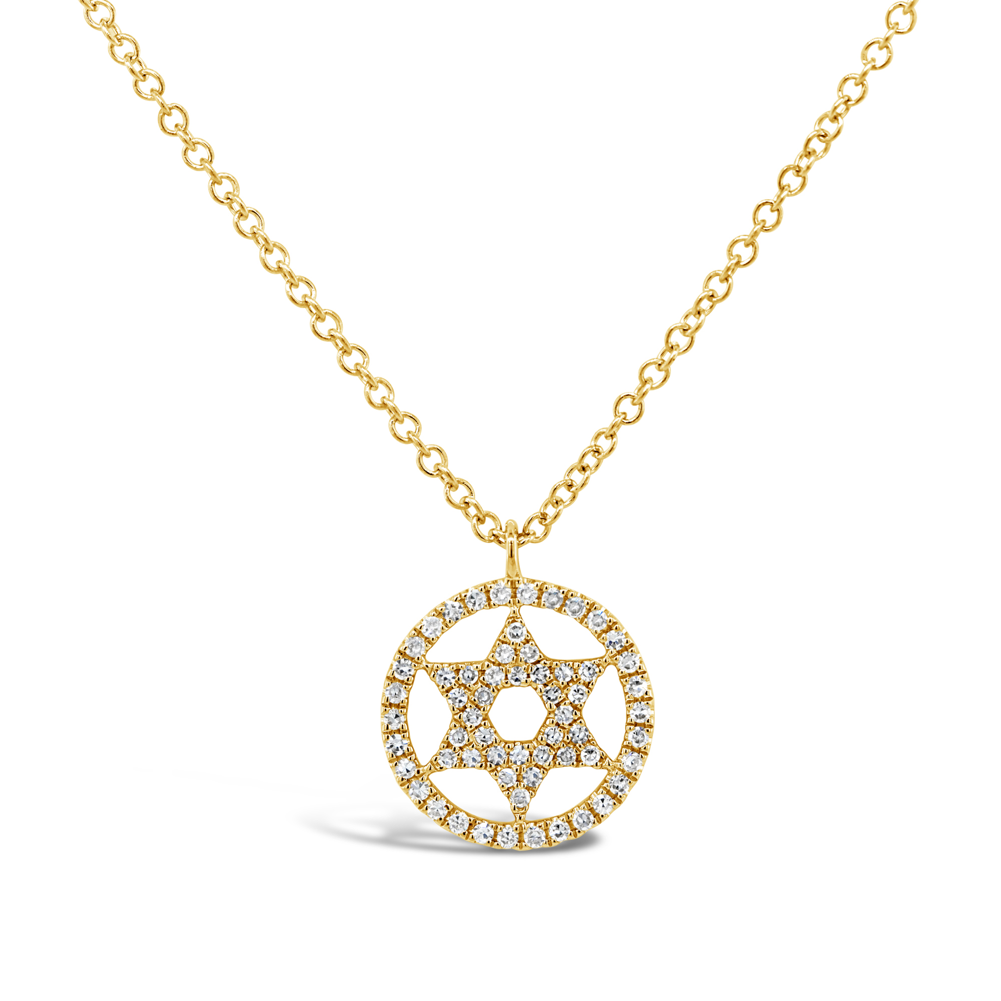 London Collection 14k Yellow Gold Diamond Pave Star of David Halo Pendant Necklace