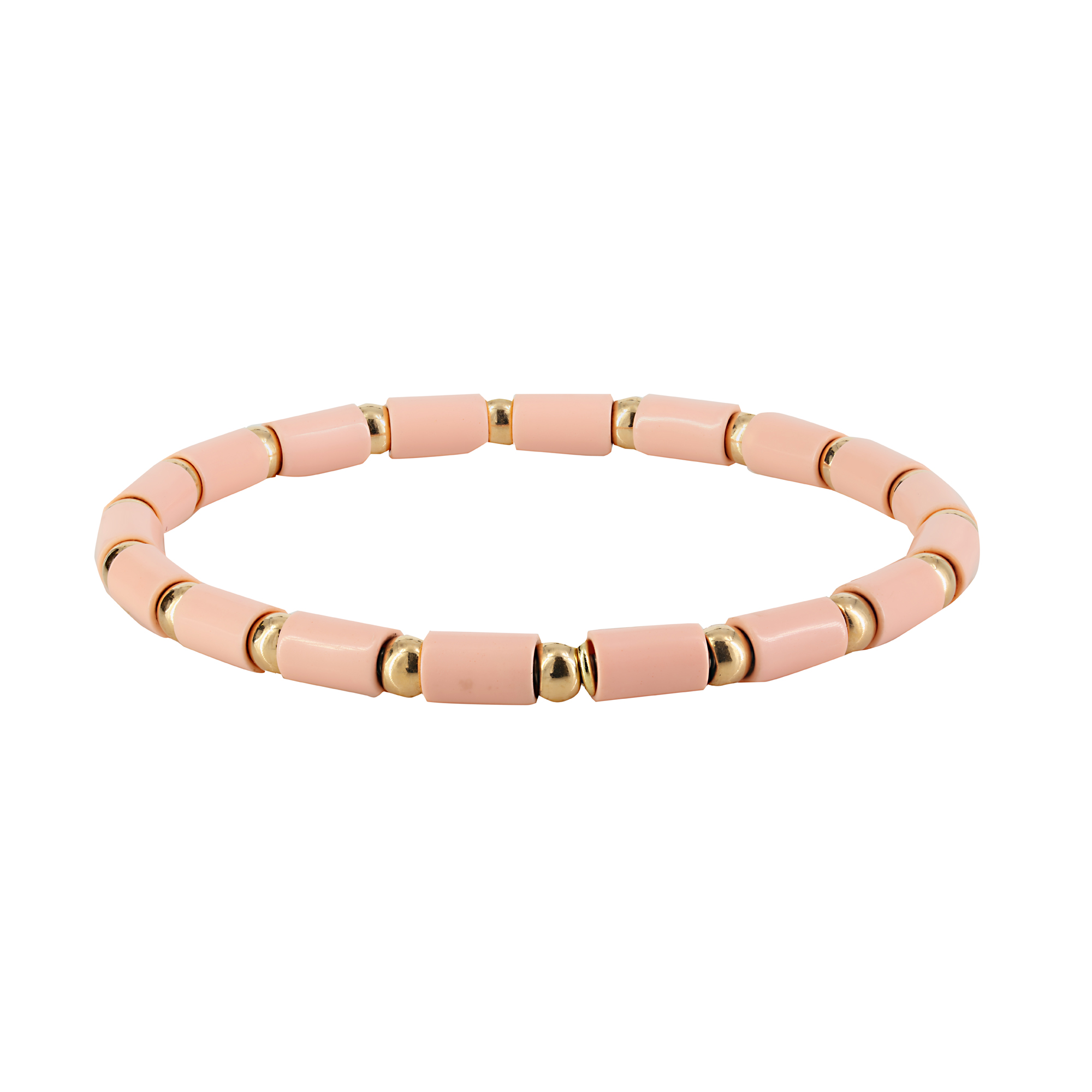 London Collection 18k Yellow Gold Bead and Tube Bracelet Pink