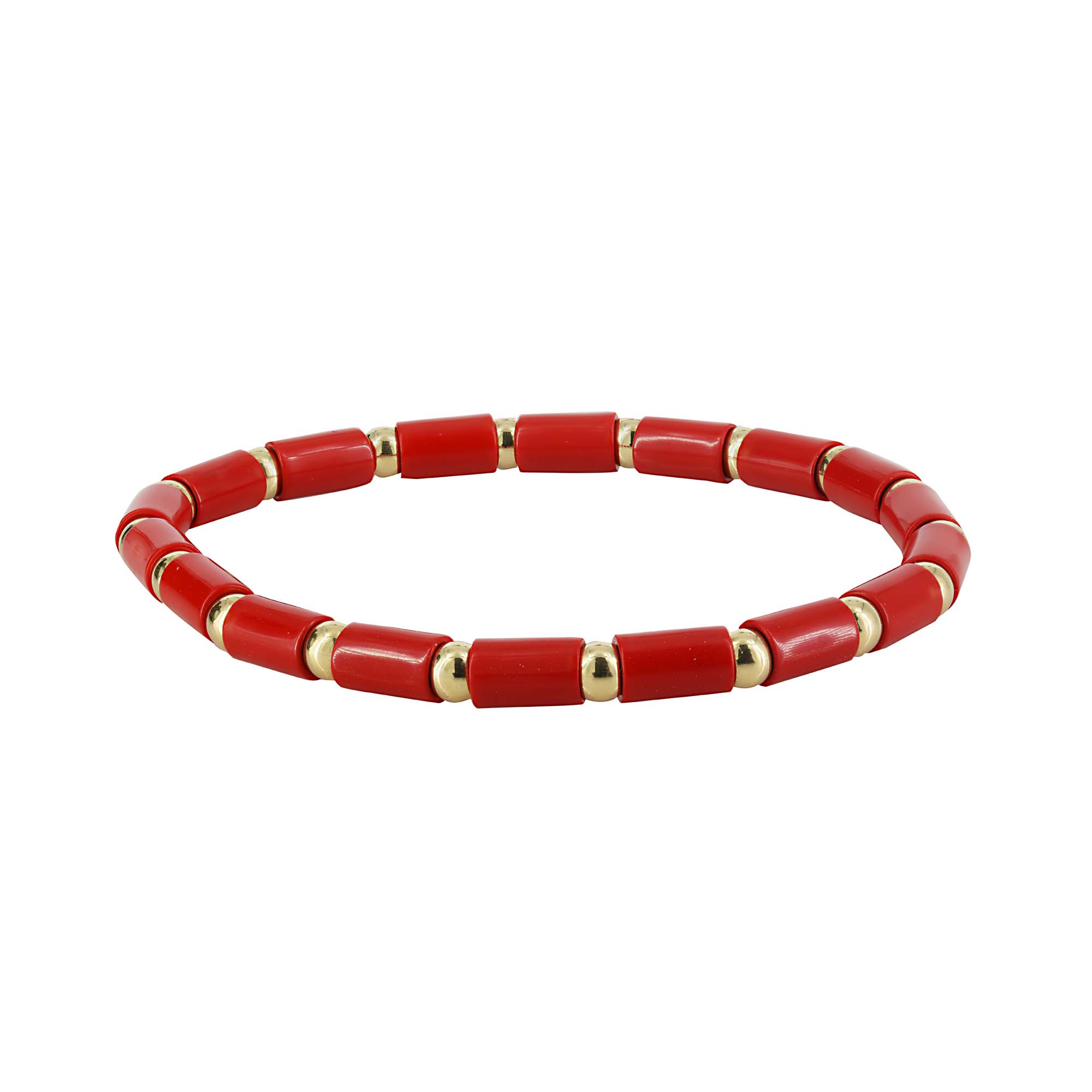 London Collection 18k Yellow Gold Bead and Tube Bracelet Coral