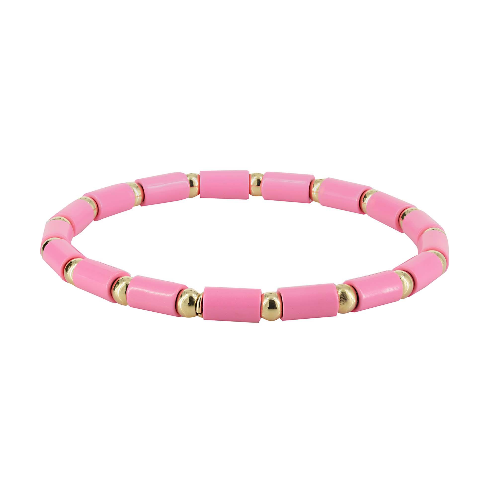 London Collection 18k Yellow Gold and Fuchsia Small Tube Stretch Bracelet