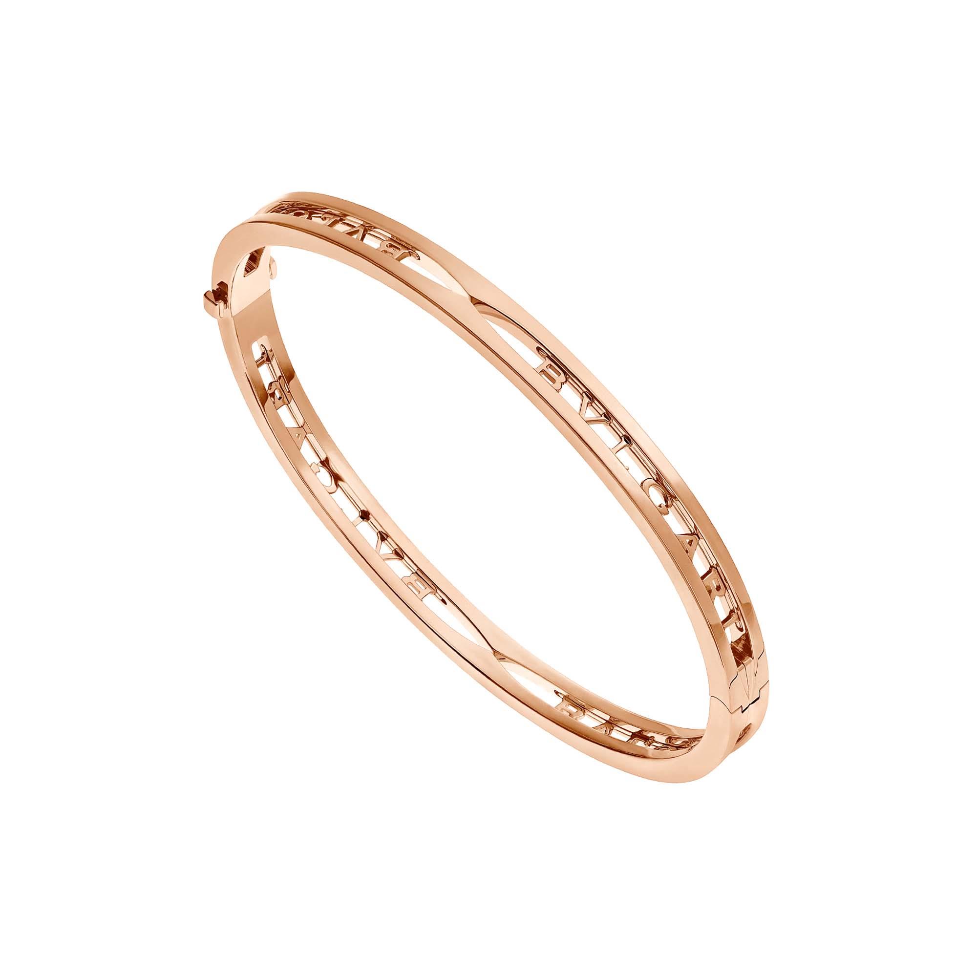 Bvlgari BZER01 18k Rose Gold Logo Bangle Bracelet