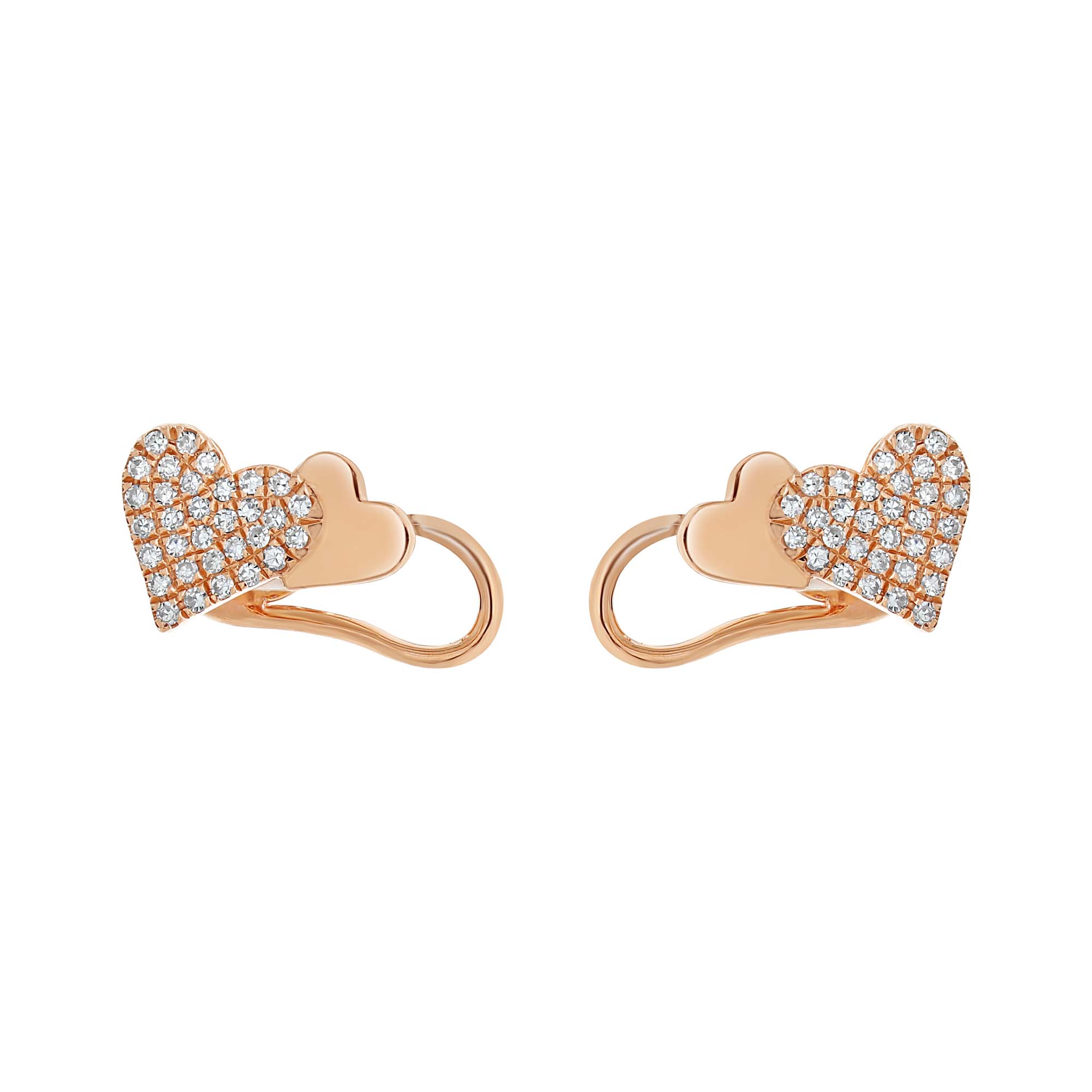 London Collection 14k Rose Gold Diamond Double Heart Earrings