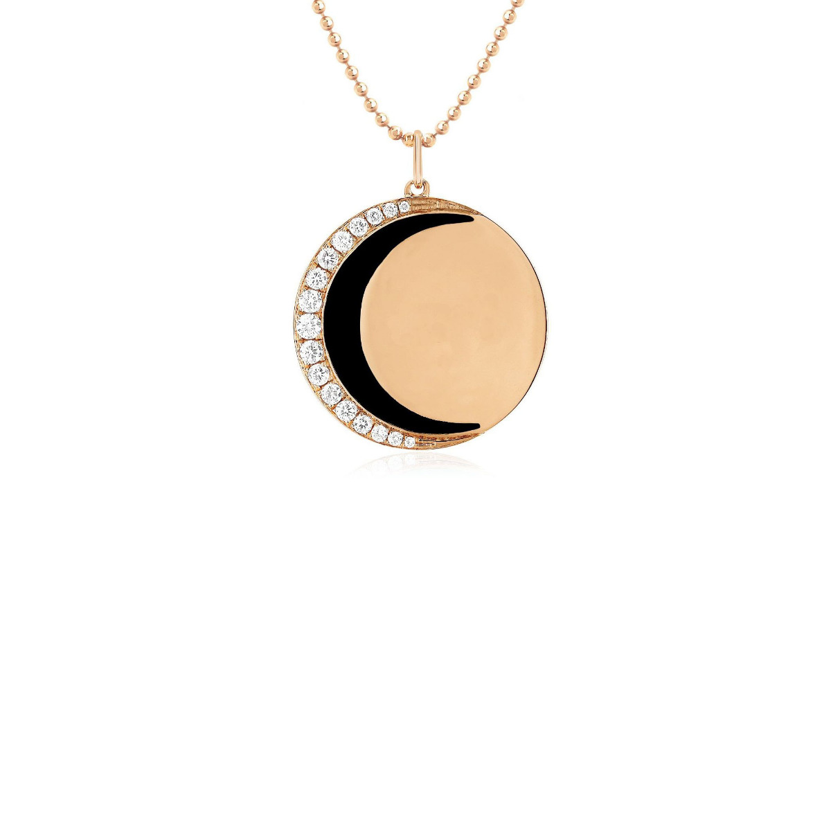 EF Collection Black Enamel and Diamond Crescent Moon Necklace