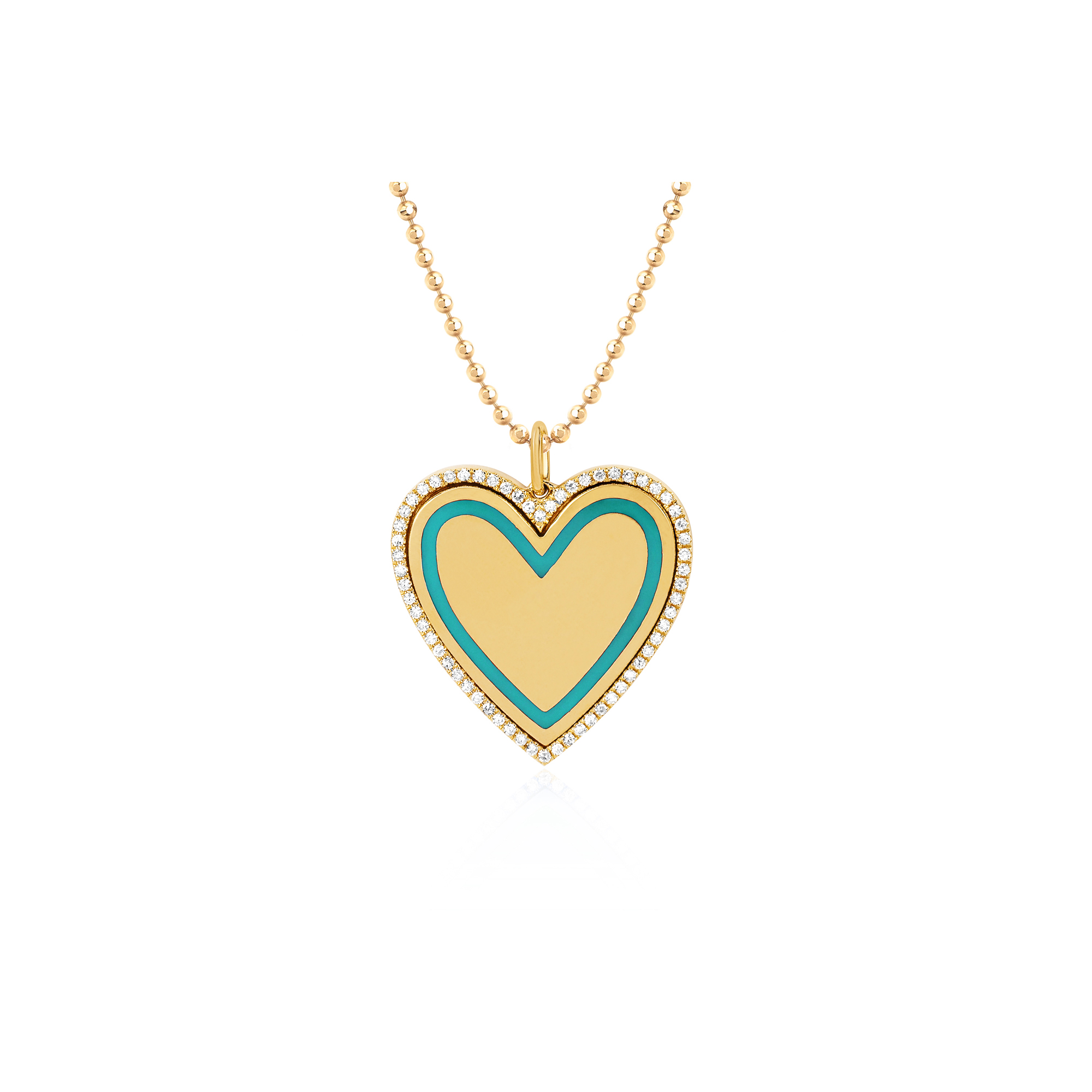 EF Collection 14k Turquoise Enamel and Diamond Heart Pendant Necklace