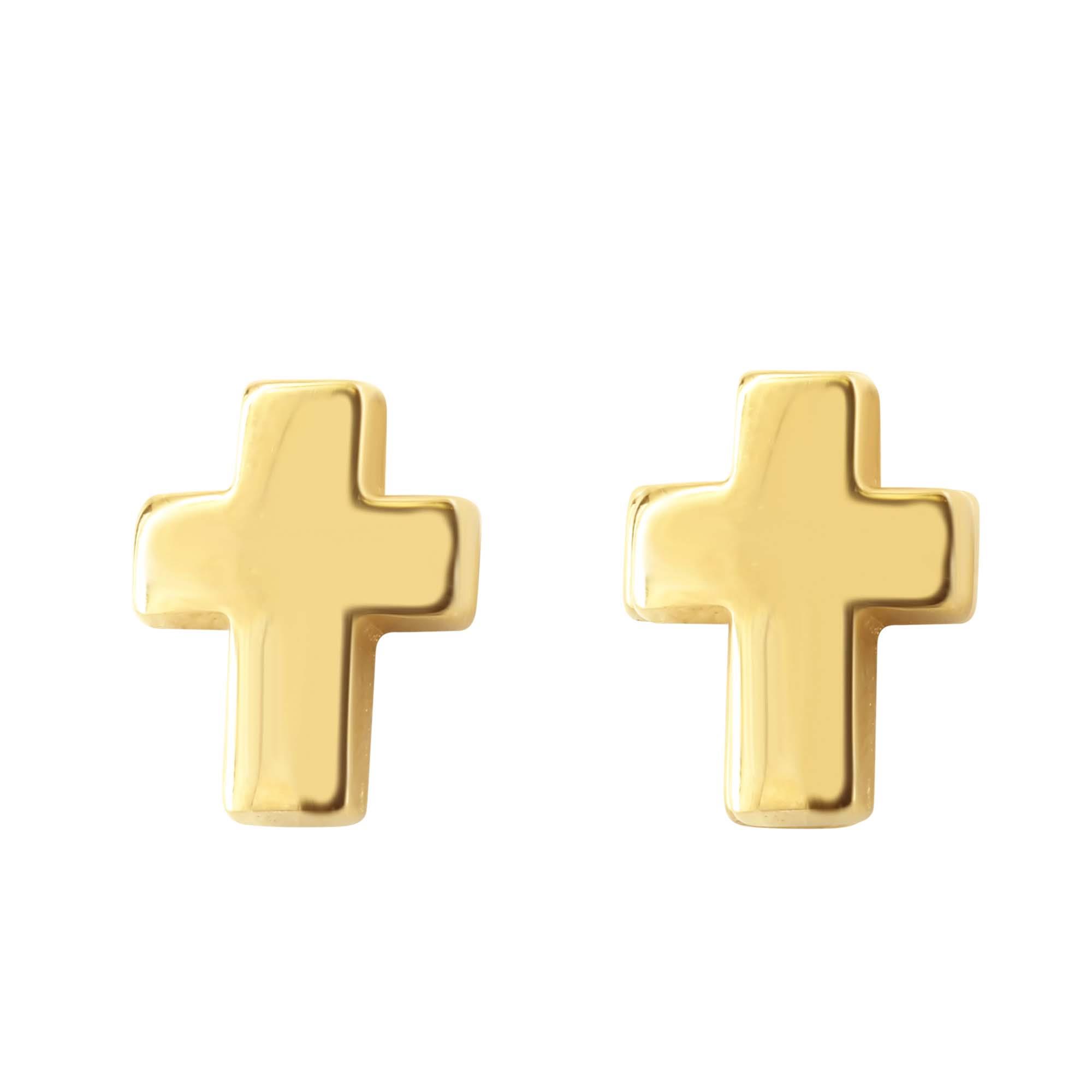 London Collection 14k Yellow Gold Polished Mini Cross Stud Earrings