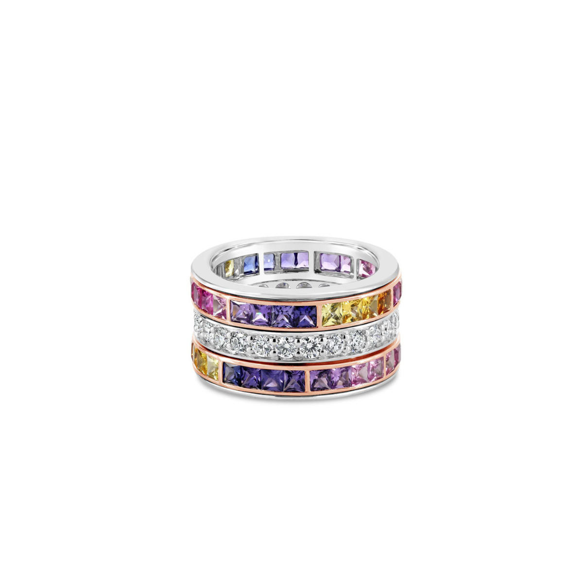 London Collection Rose and White Gold Diamond and Rainbow Sapphire Ring