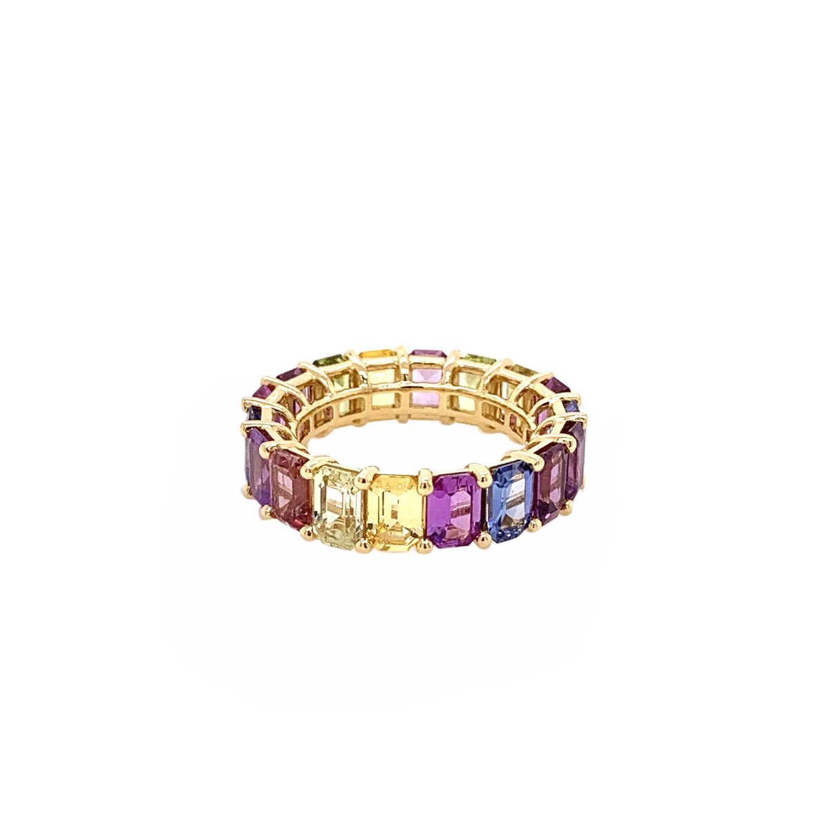 London Collection Yellow Gold Emerald Cut Rainbow Sapphire Band