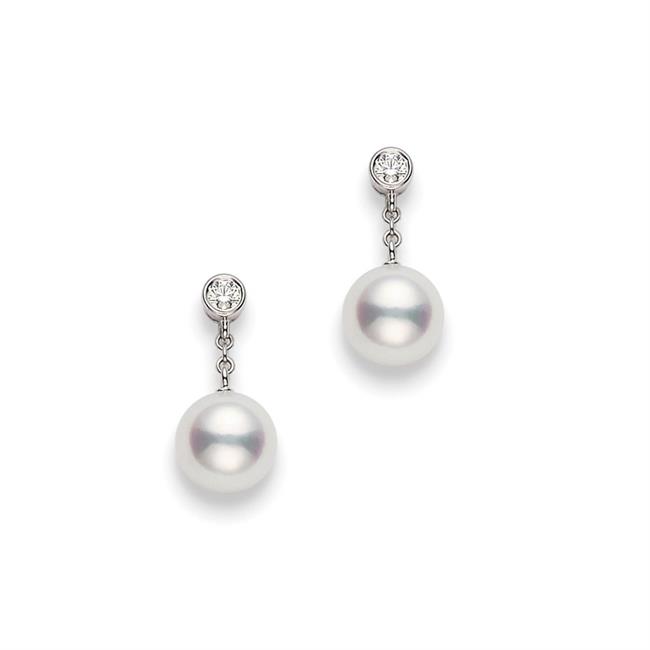 Mikimoto Akoya 18k White Gold Diamond and Pearl Drop Earrings