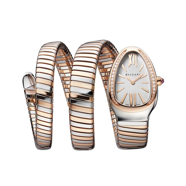 Bvlgari Serpenti Tubogas 18k Rose Gold Diamond And Steel Double Spiral Watch