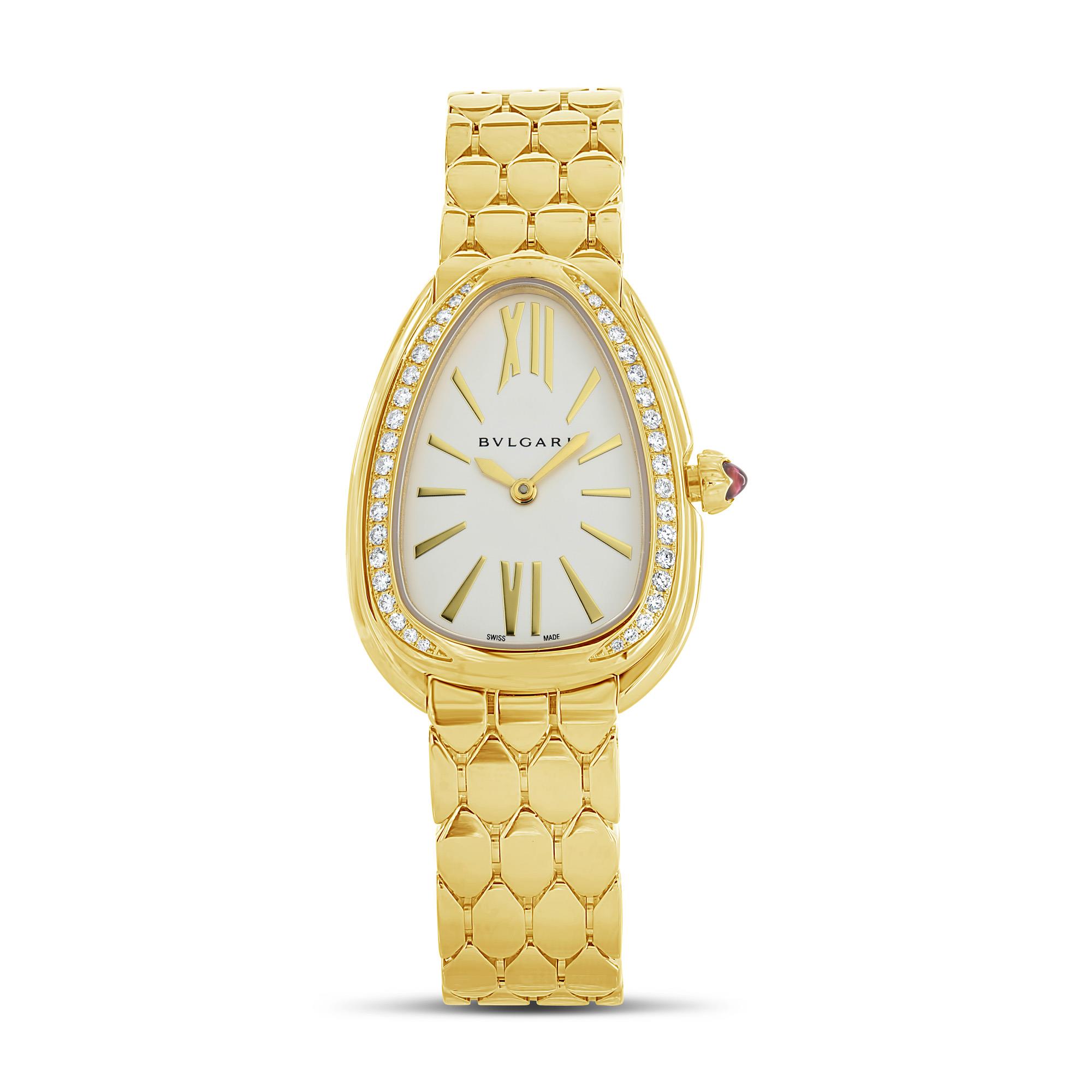 Bvlgari Serpenti Seduttori 18k Yellow Gold 33mm White Dial Diamond Bezel Watch